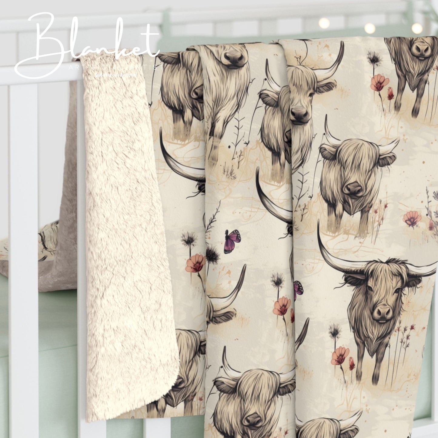 Sherpa Fleece Blanket - Moo Retro Highland Cow Gift for Homestead