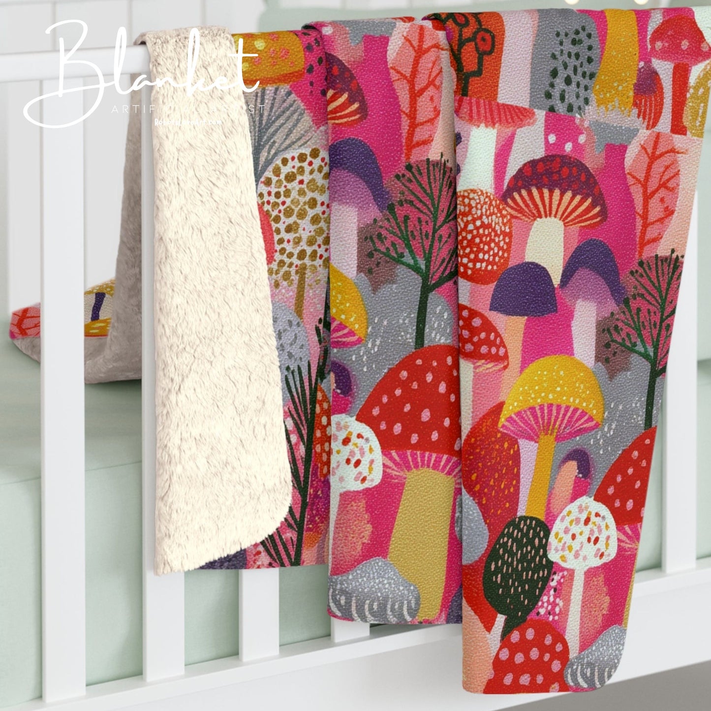 Cozy Mushroom Sherpa Fleece Blanket | Soft Throw for Home, Living Room, Kids' Room, Gifts, Seasonal Celebrations