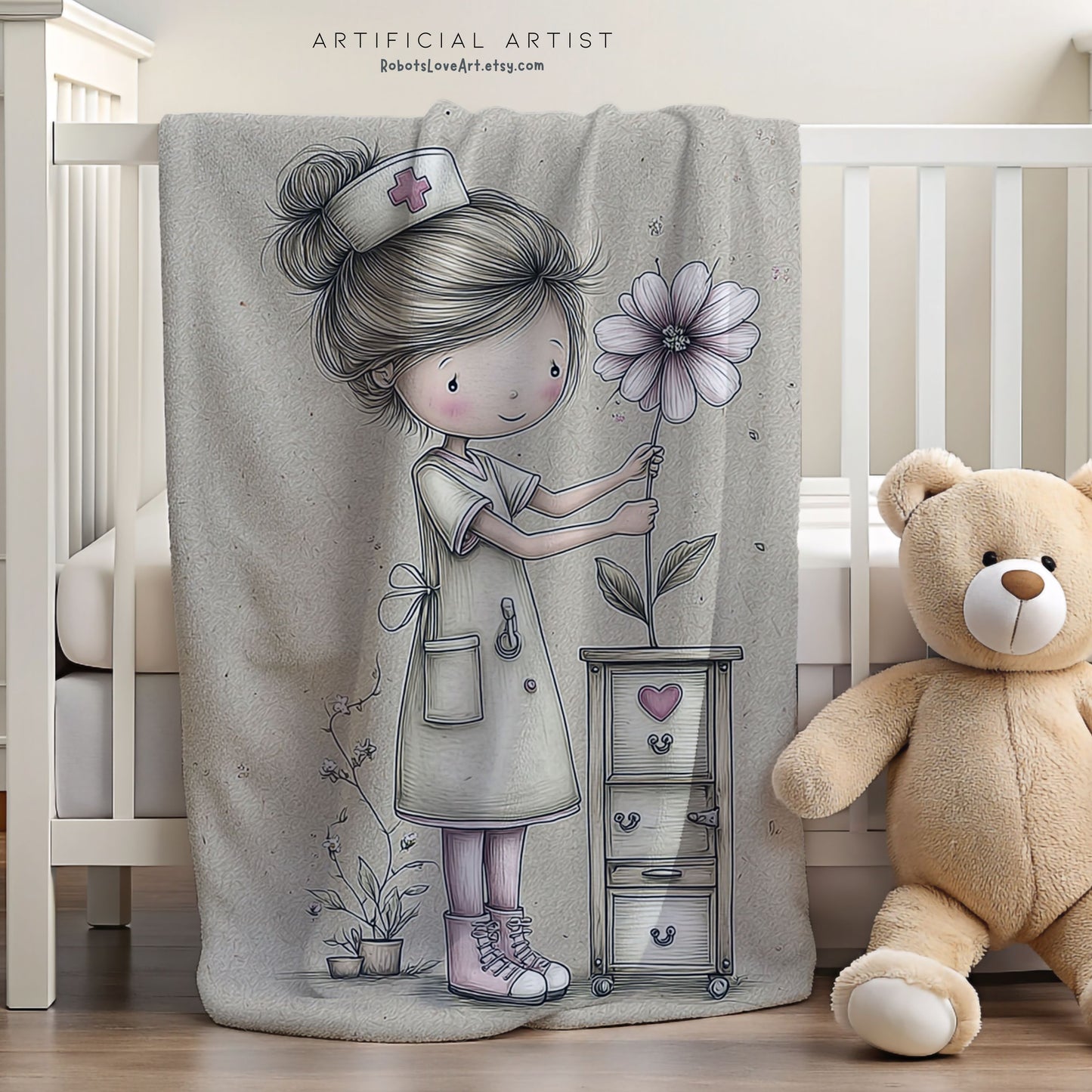 Nurse Floral Velveteen Plush Blanket, Cozy Throw for Healthcare Workers, Gift for Nurses, Relaxation Home Decor, Soft Bedding Accents
