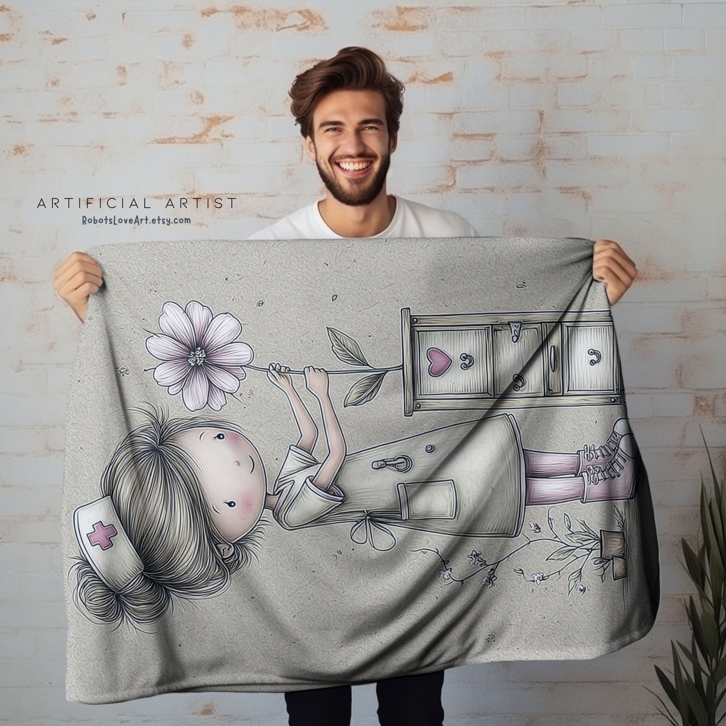 Nurse Floral Velveteen Plush Blanket, Cozy Throw for Healthcare Workers, Gift for Nurses, Relaxation Home Decor, Soft Bedding Accents