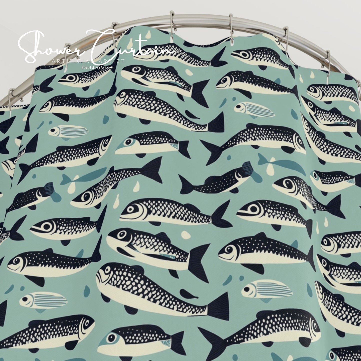 Fish Pattern Shower Curtain | Nautical Bath Decor, Unique Bathroom Accessory, Gift for Fisherman, Ocean Lover, Beach House Style