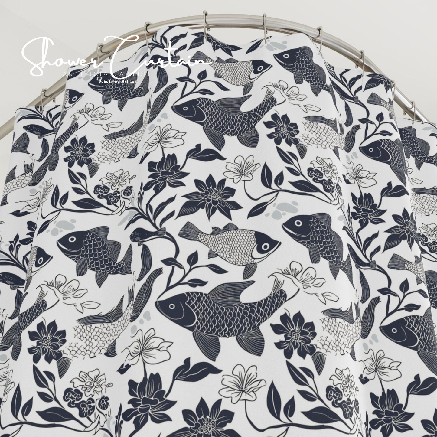Elegant Floral Fish Shower Curtain - Stylish Bathroom Decor, Home Accessories, Unique Gifts, Nautical Theme, Modern Design