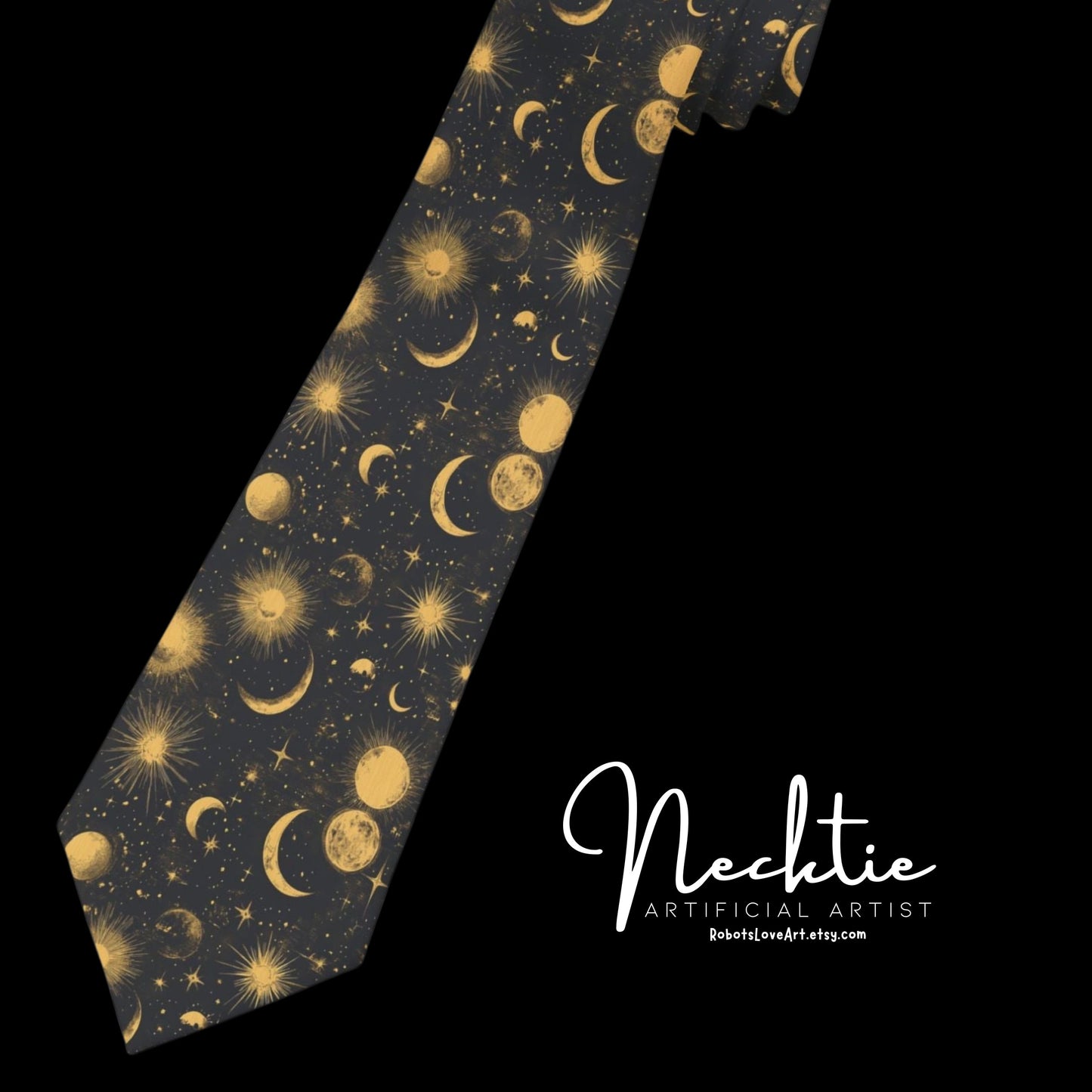 Celestial Print Necktie | Moon and Stars Tie | Unique Men's Accessory | Perfect for Gifts, Weddings, Parties, Formal Events