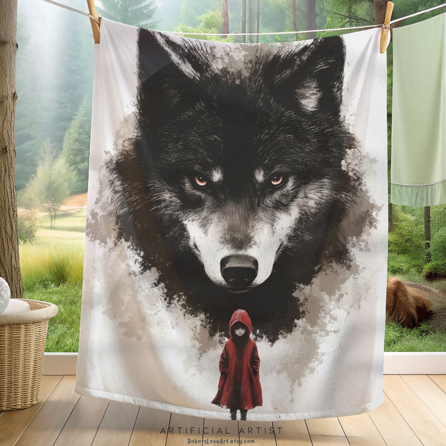 Little Red Riding Hood Wolf Sherpa Fleece Blanket | Perfect for Storybook, Gift for Her, Home Decor, Camping Essentials