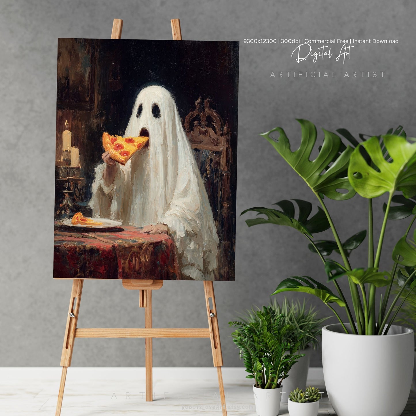 Ghost Pizza | Instant Download | Digital AI Art | Halloween Decor