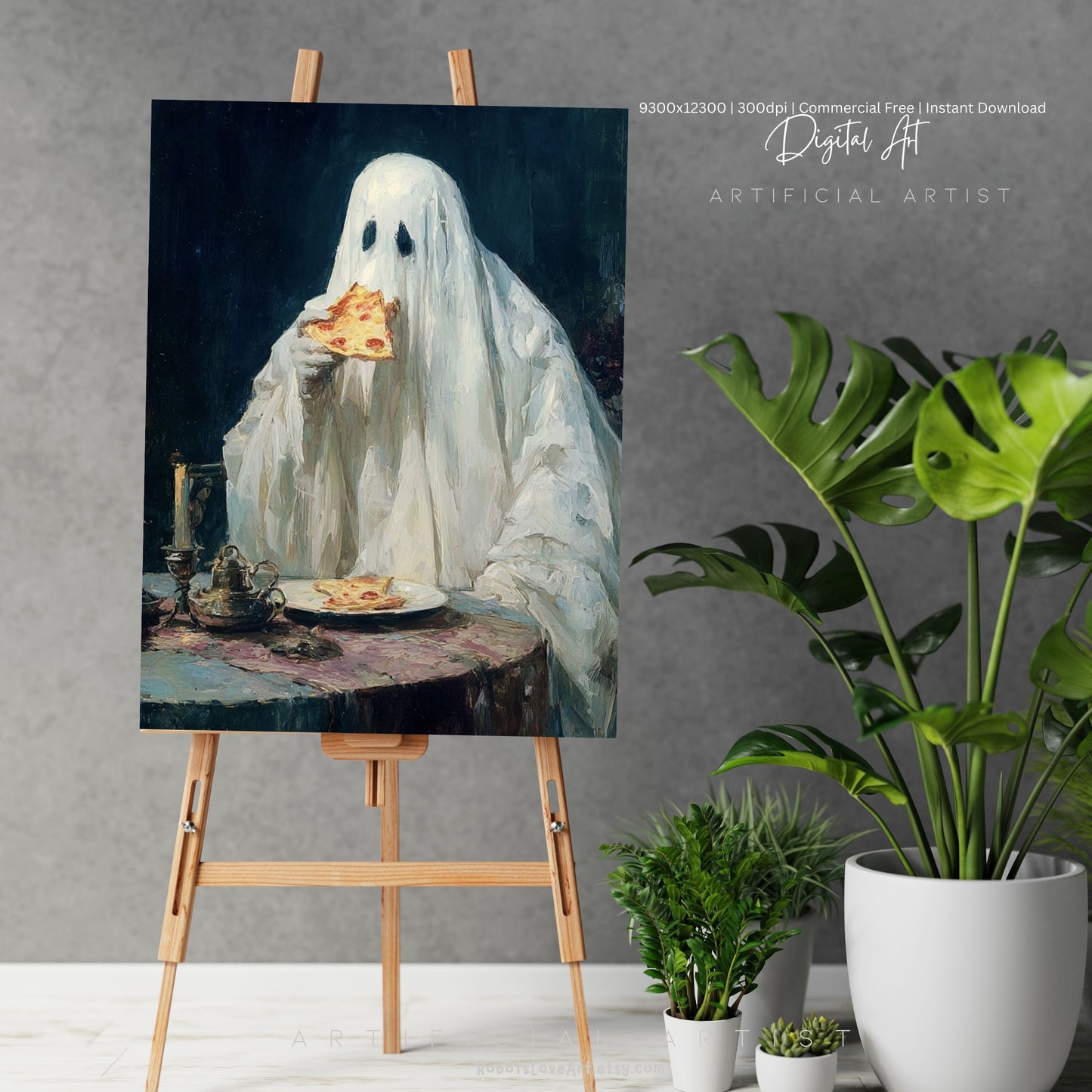 Ghost Pizza | Instant Download | Digital AI Art | Halloween Decor