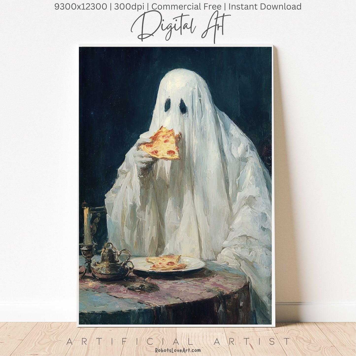 Ghost Pizza | Instant Download | Digital AI Art | Halloween Decor