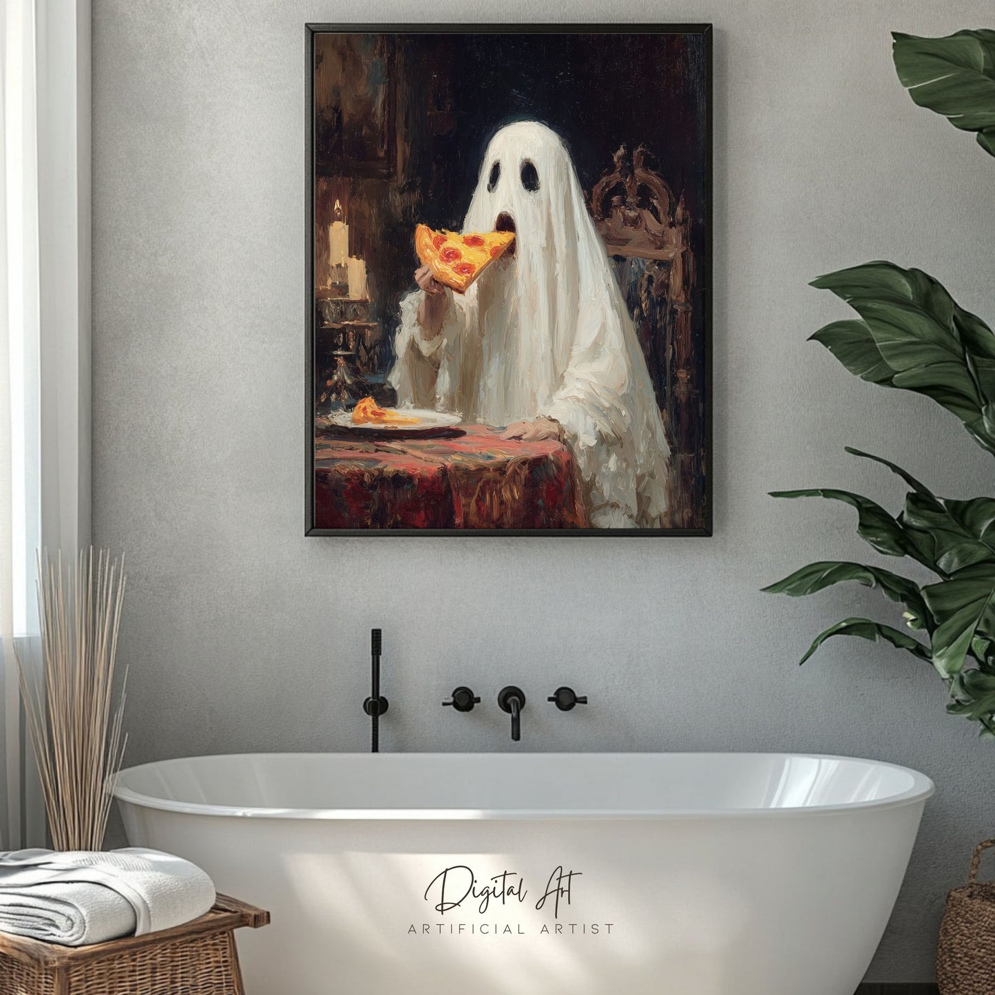 Ghost Pizza | Instant Download | Digital AI Art | Halloween Decor