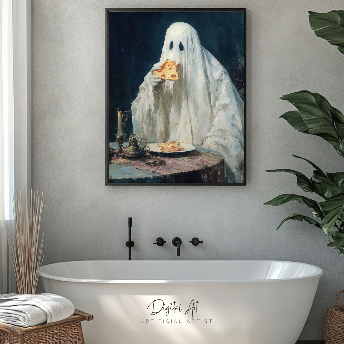 Ghost Pizza | Instant Download | Digital AI Art | Halloween Decor