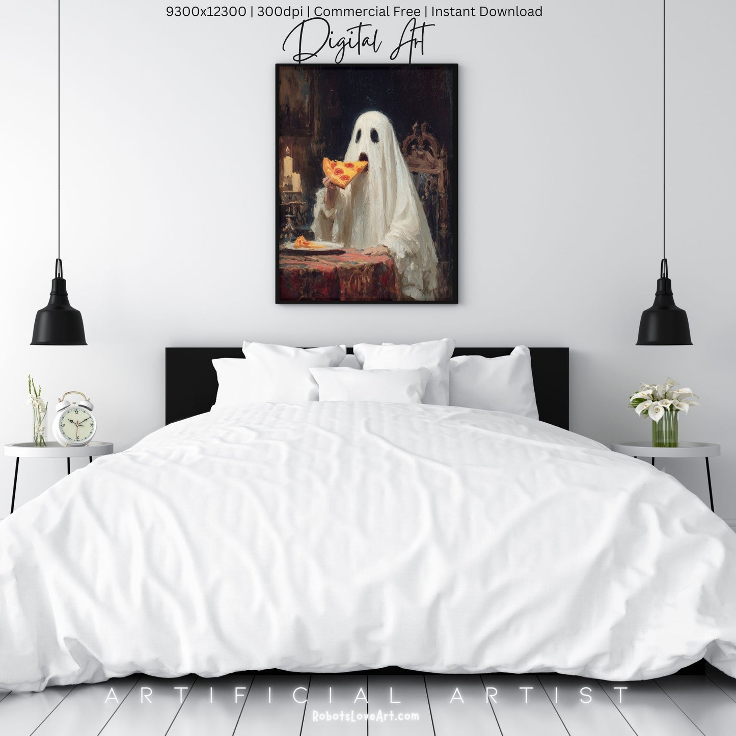 Ghost Pizza | Instant Download | Digital AI Art | Halloween Decor