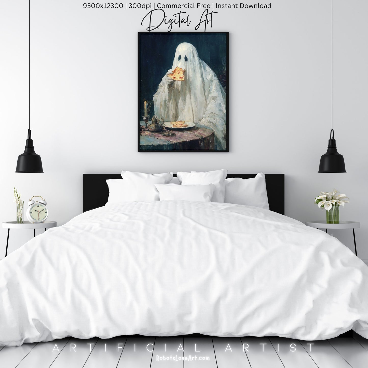 Ghost Pizza | Instant Download | Digital AI Art | Halloween Decor