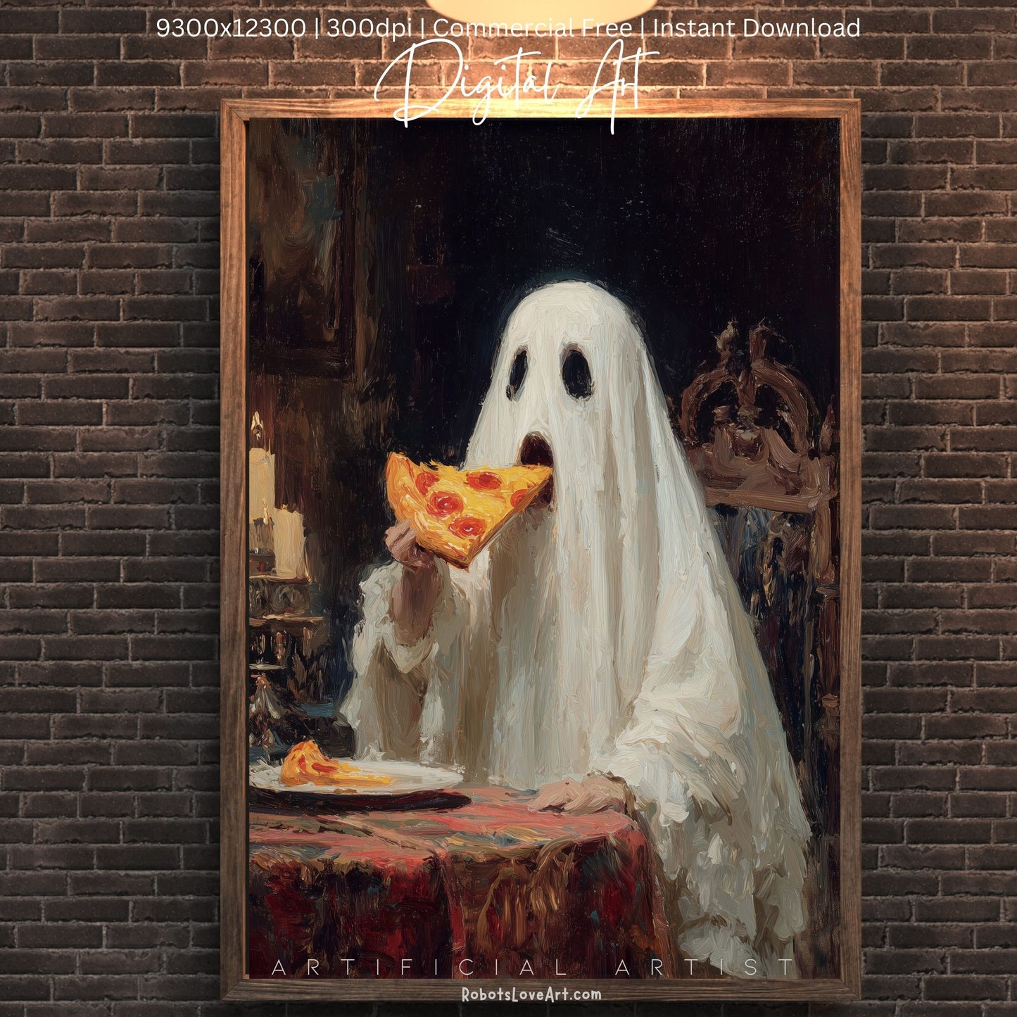Ghost Pizza | Instant Download | Digital AI Art | Halloween Decor