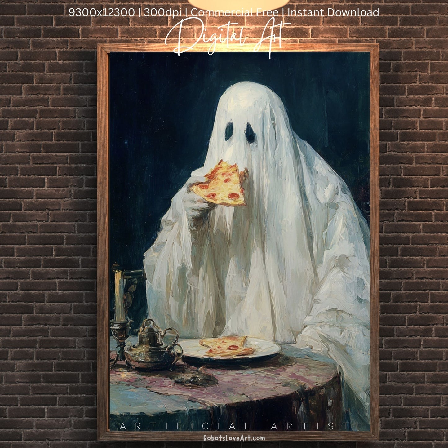 Ghost Pizza | Instant Download | Digital AI Art | Halloween Decor