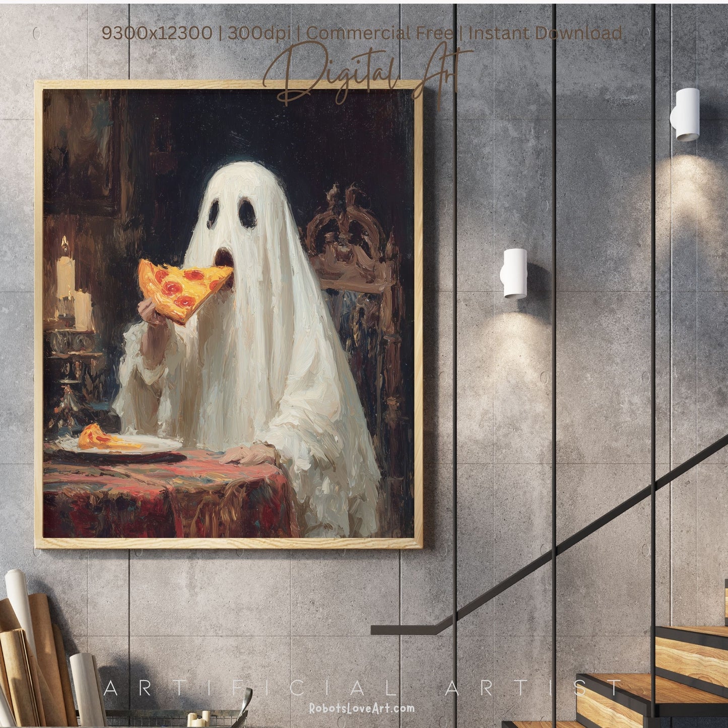 Ghost Pizza | Instant Download | Digital AI Art | Halloween Decor