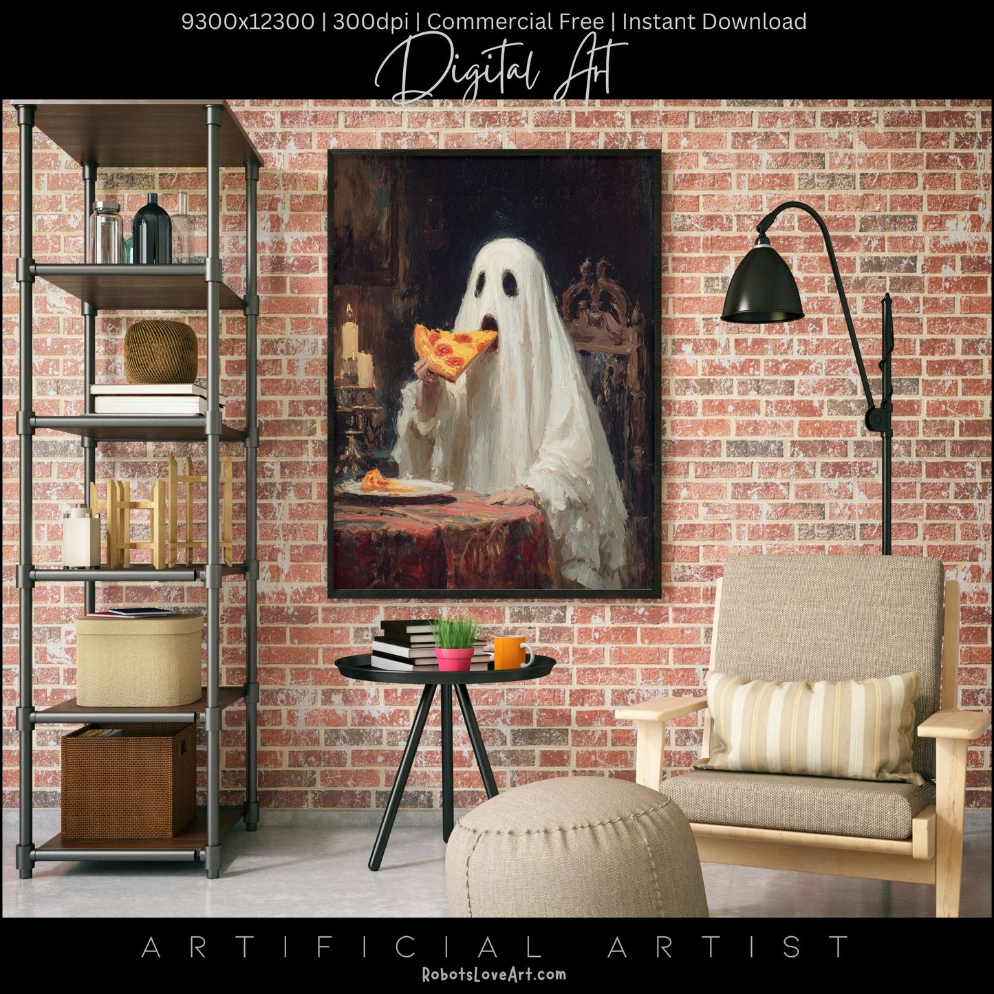 Ghost Pizza | Instant Download | Digital AI Art | Halloween Decor