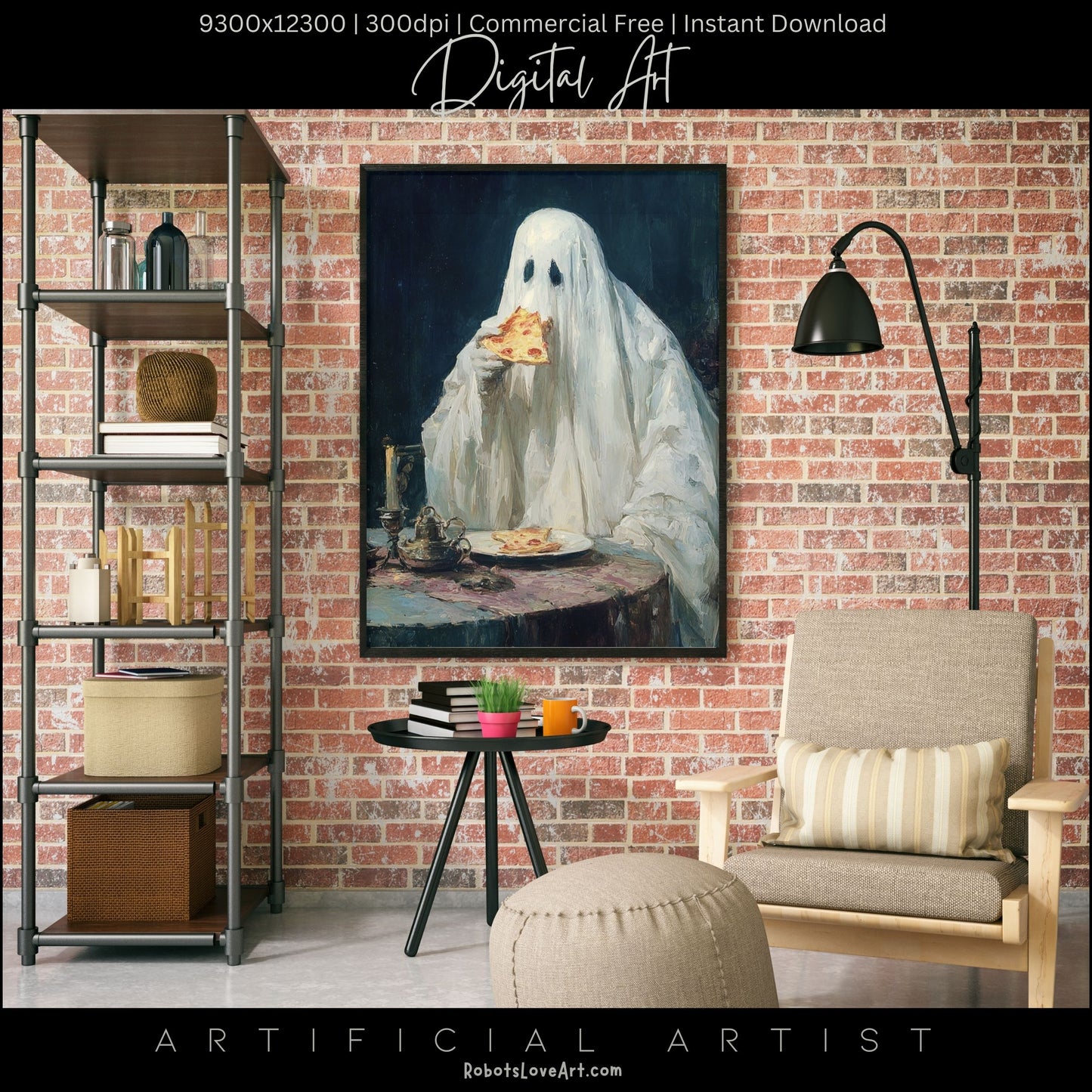 Ghost Pizza | Instant Download | Digital AI Art | Halloween Decor