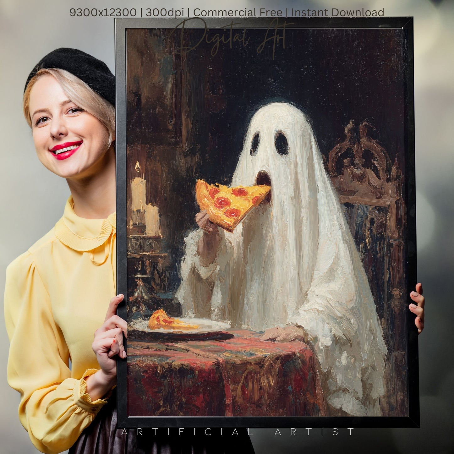 Ghost Pizza | Instant Download | Digital AI Art | Halloween Decor