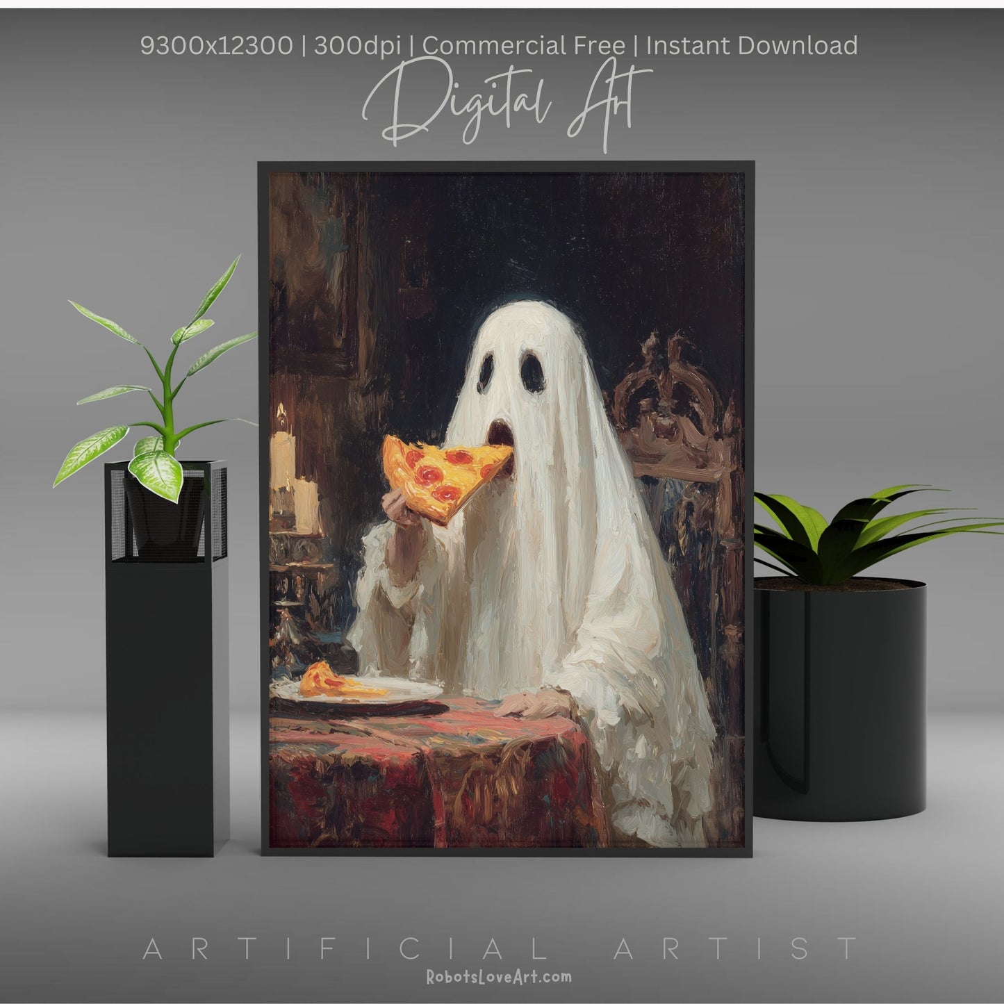 Ghost Pizza | Instant Download | Digital AI Art | Halloween Decor