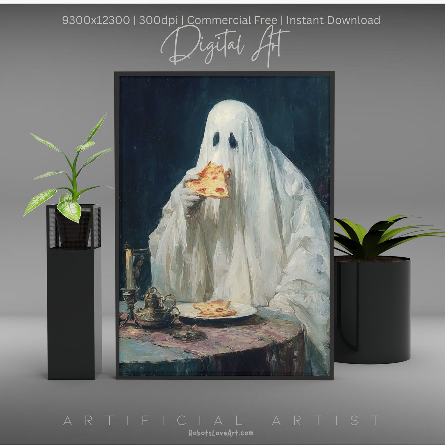 Ghost Pizza | Instant Download | Digital AI Art | Halloween Decor