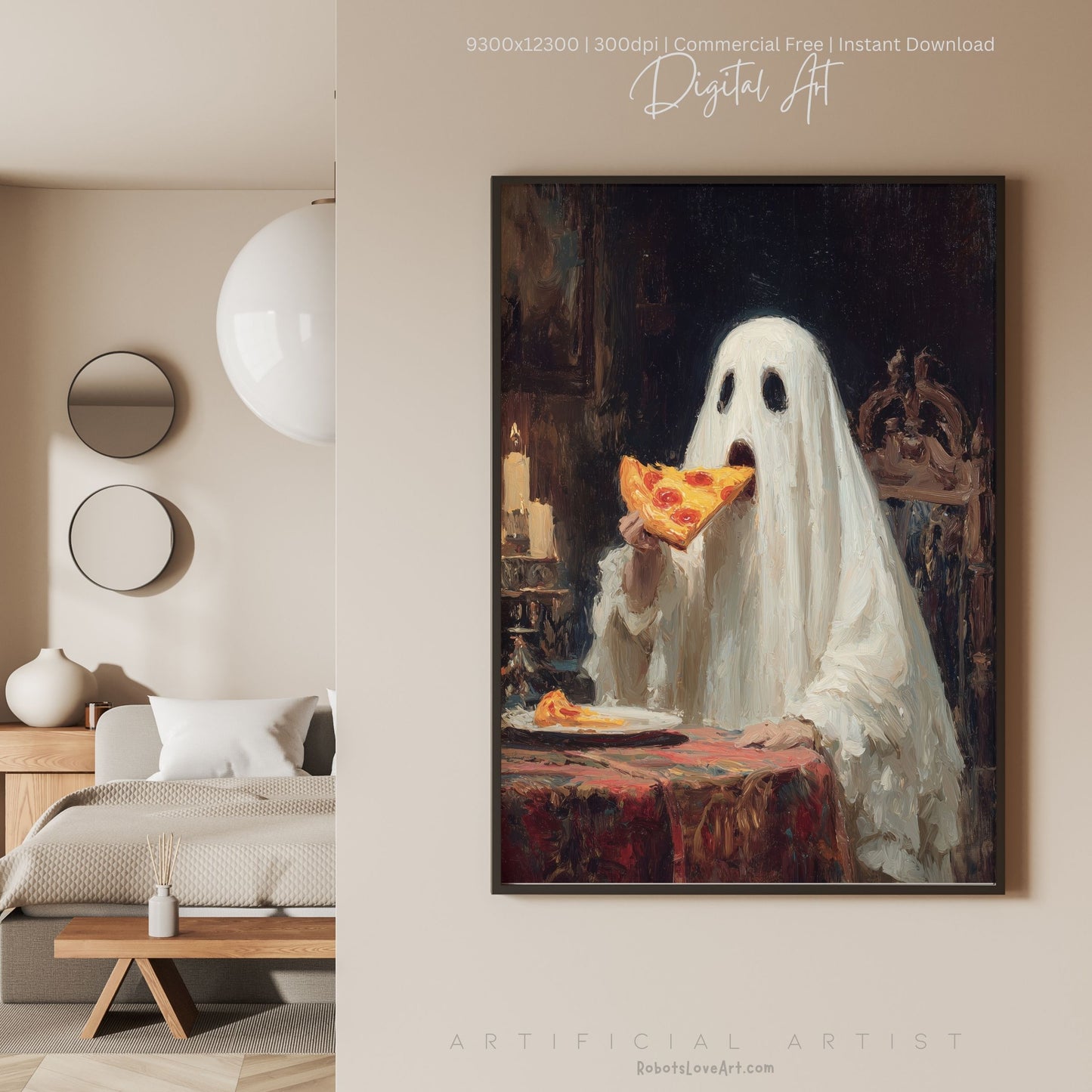 Ghost Pizza | Instant Download | Digital AI Art | Halloween Decor