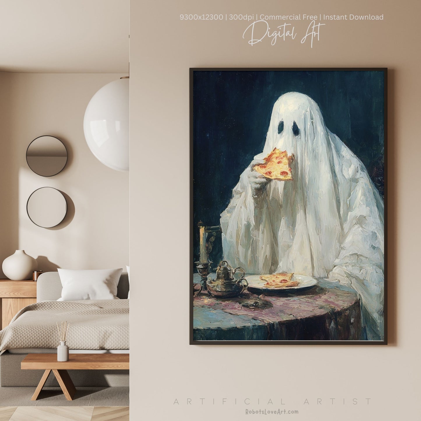 Ghost Pizza | Instant Download | Digital AI Art | Halloween Decor