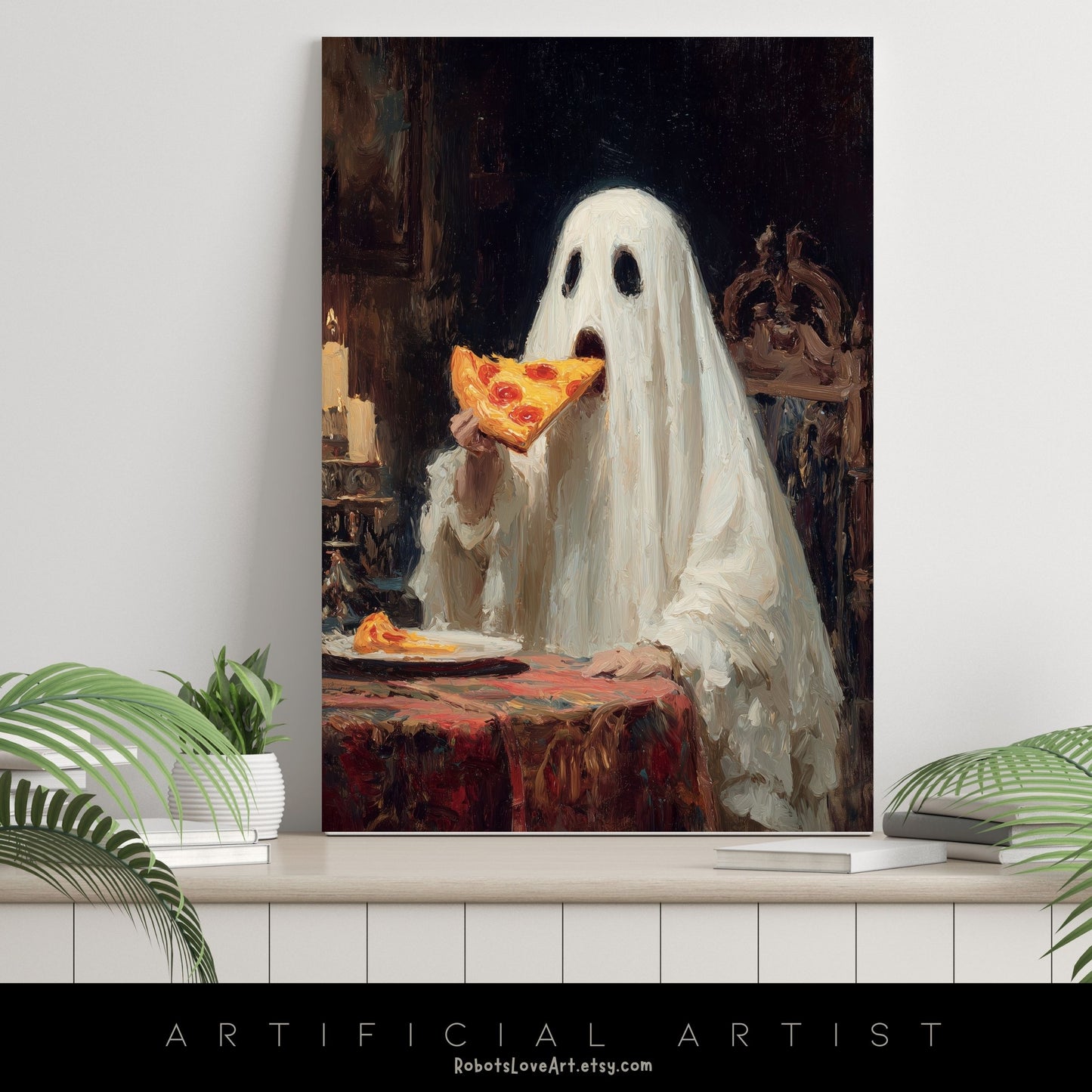 Ghost Pizza | Instant Download | Digital AI Art | Halloween Decor