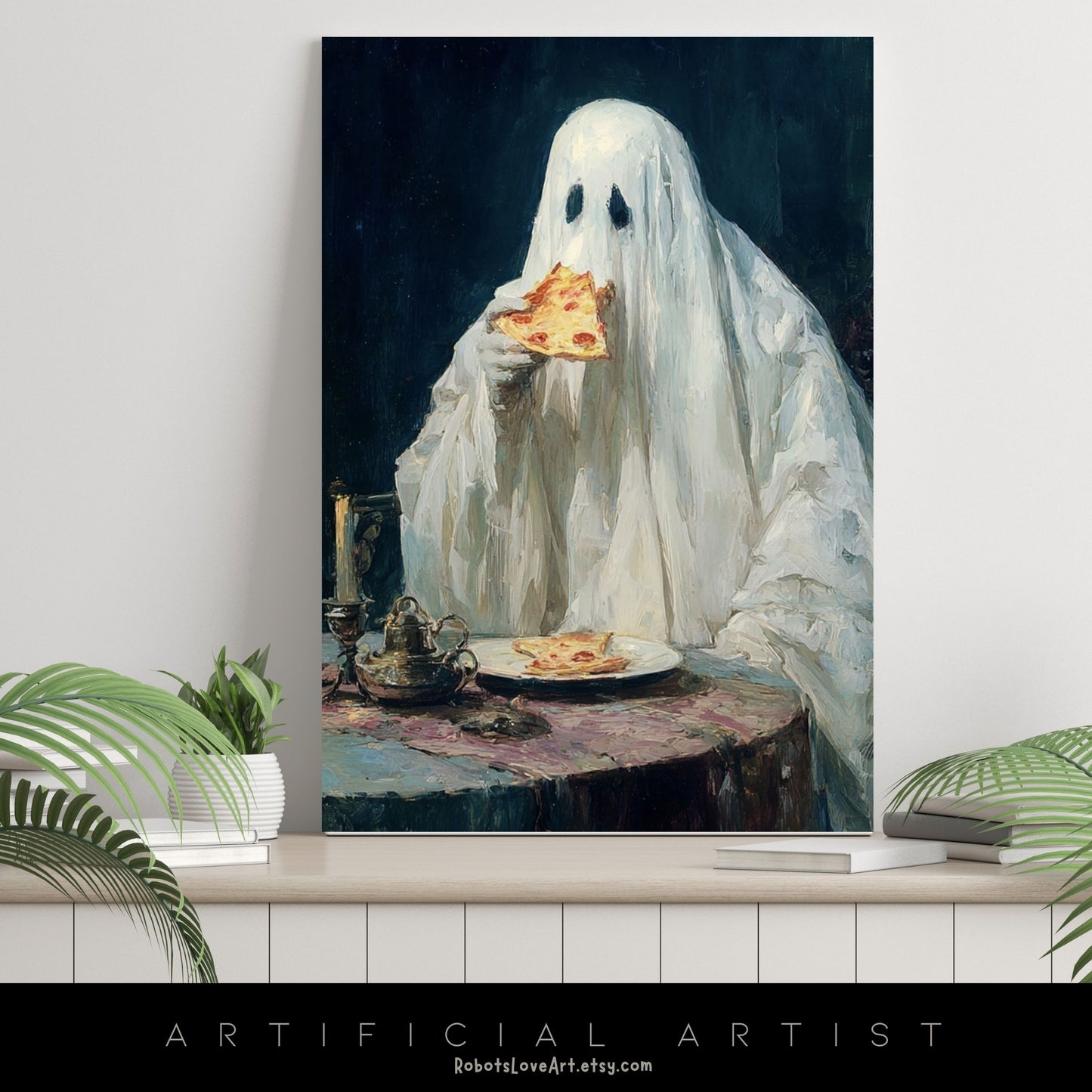 Ghost Pizza | Instant Download | Digital AI Art | Halloween Decor