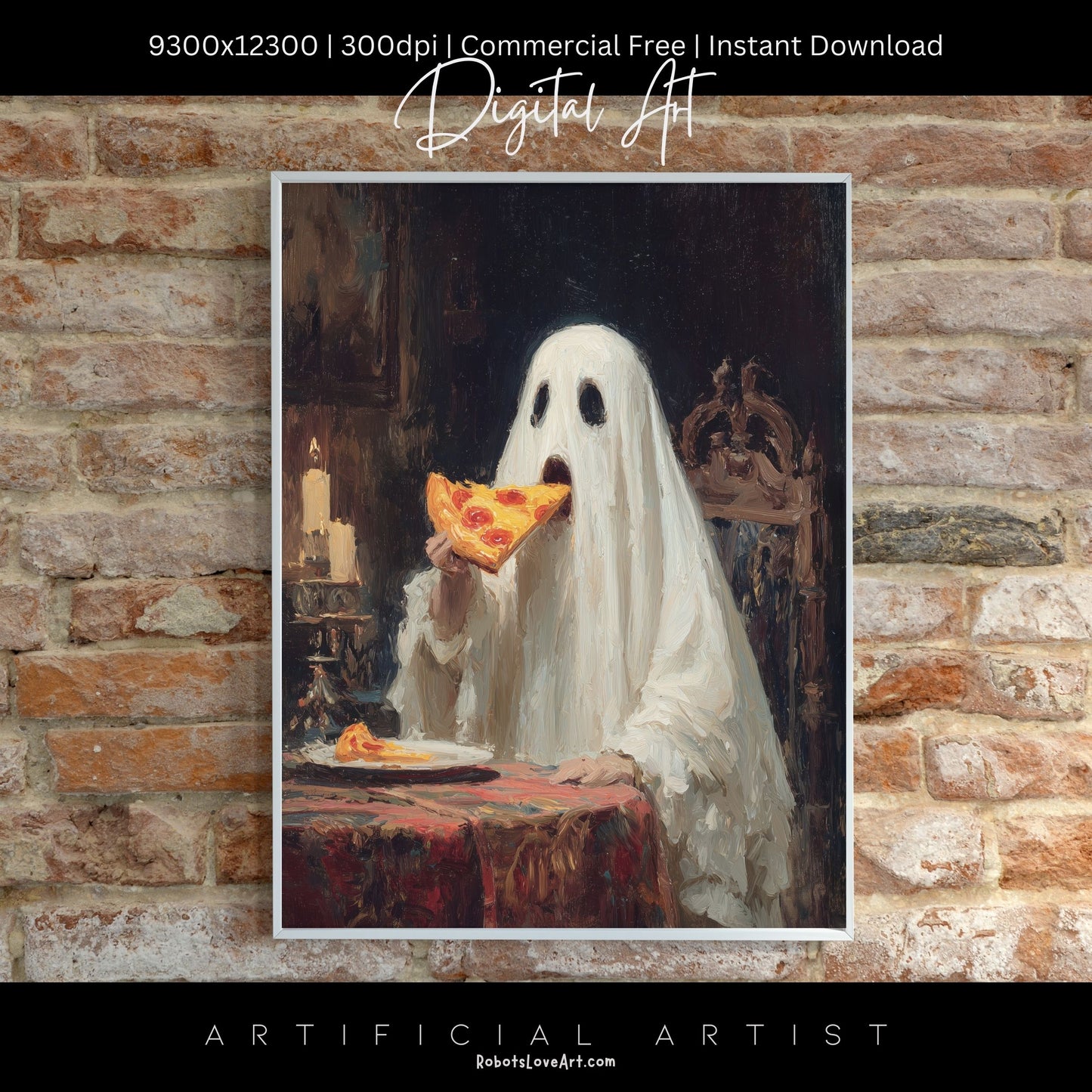 Ghost Pizza | Instant Download | Digital AI Art | Halloween Decor