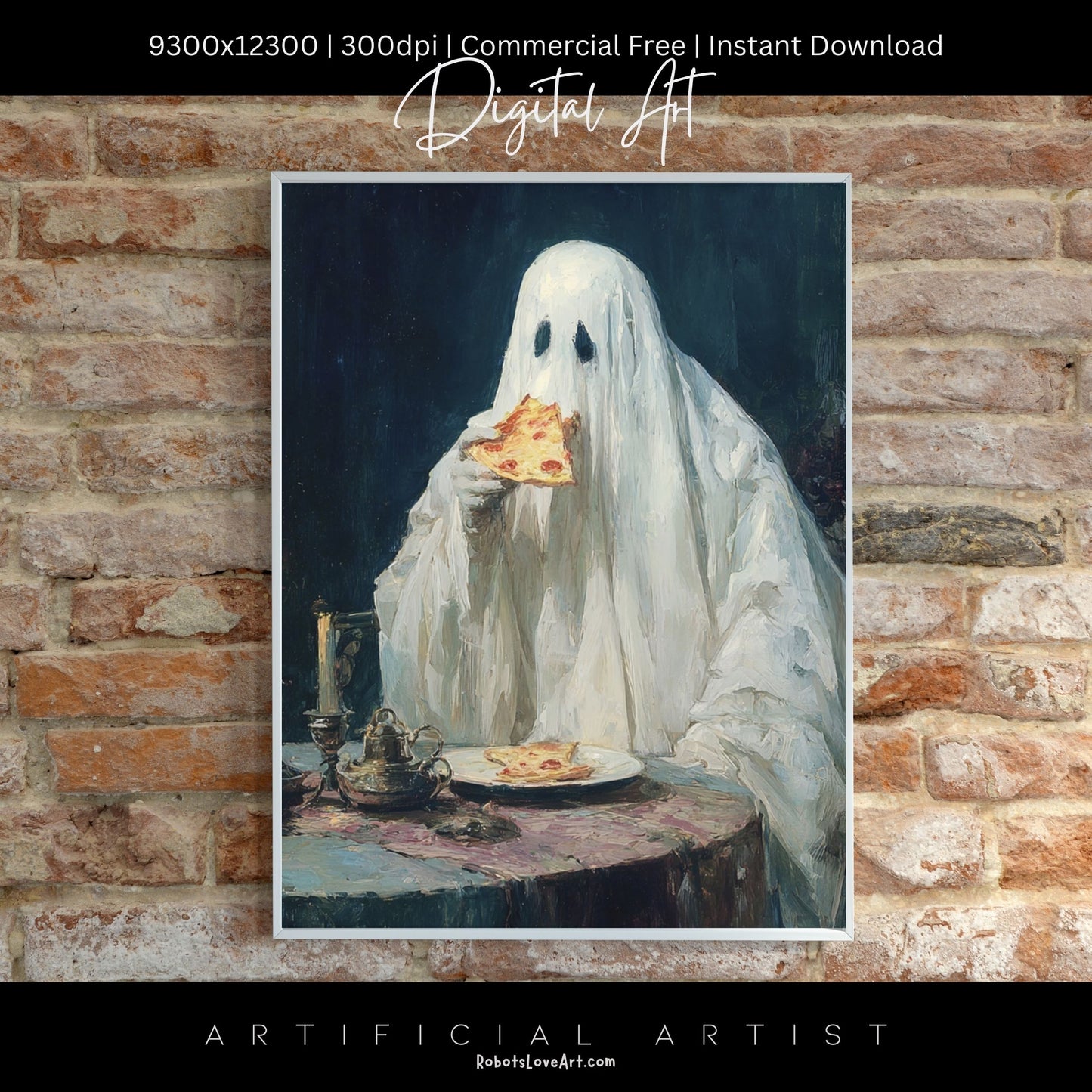 Ghost Pizza | Instant Download | Digital AI Art | Halloween Decor