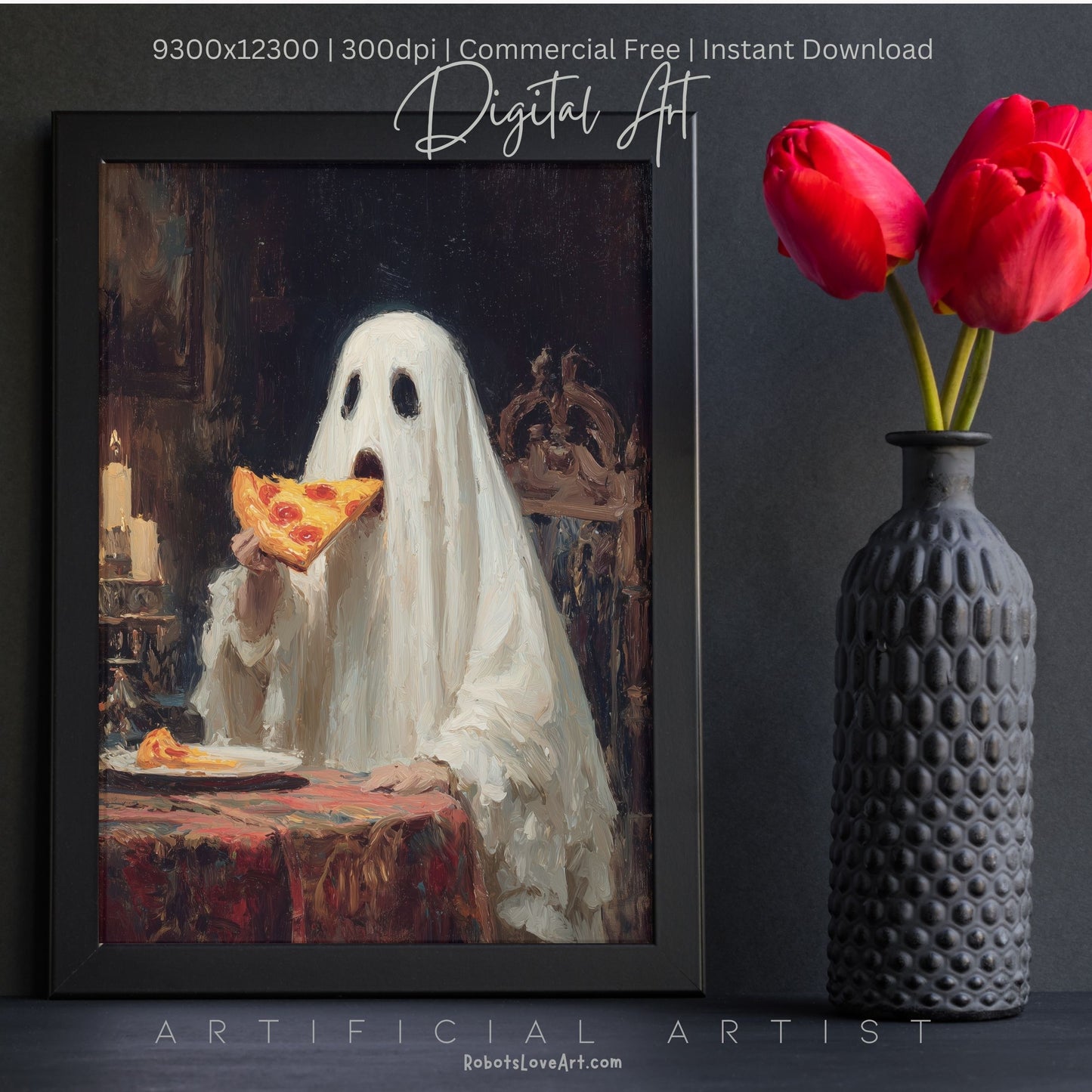 Ghost Pizza | Instant Download | Digital AI Art | Halloween Decor