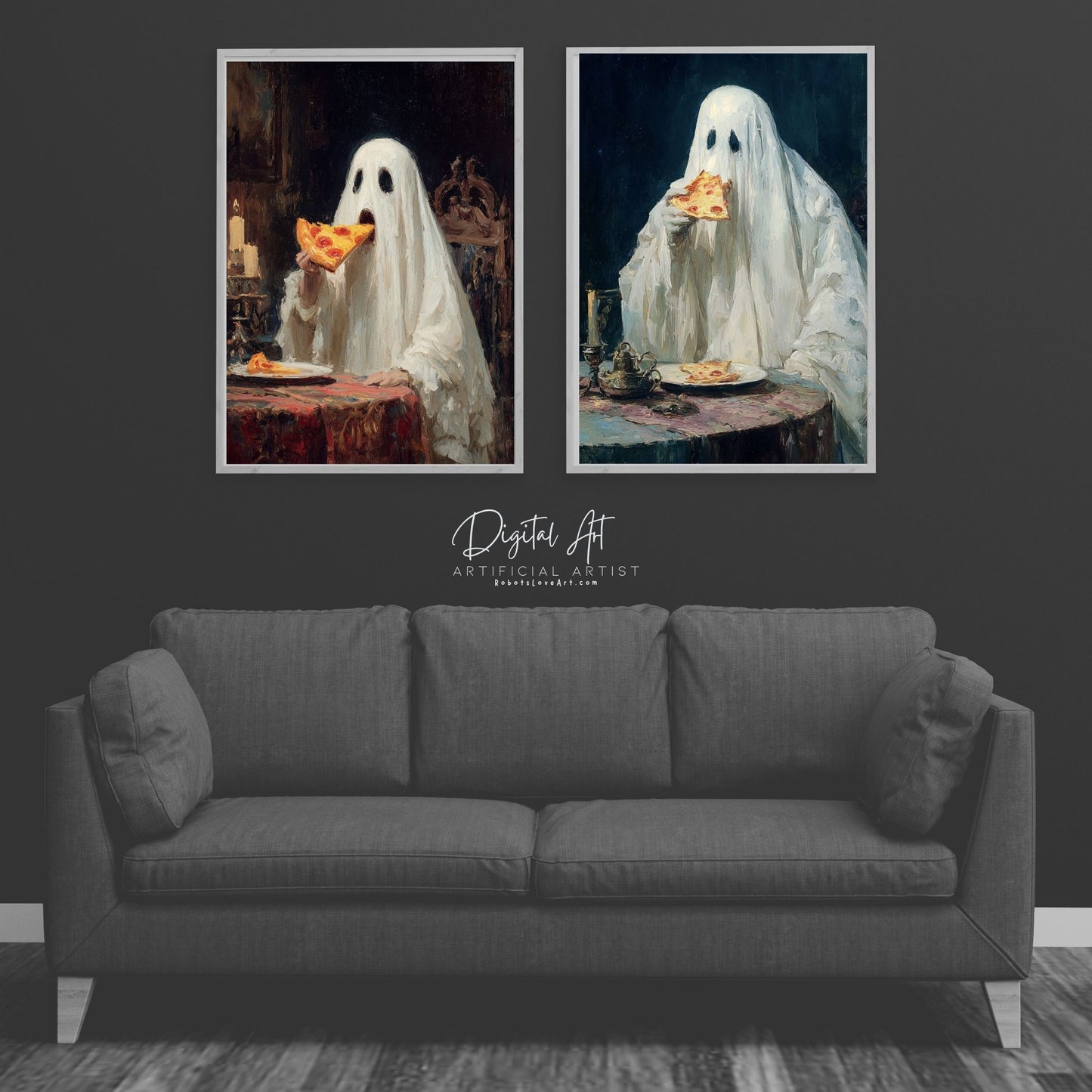Ghost Pizza | Instant Download | Digital AI Art | Halloween Decor