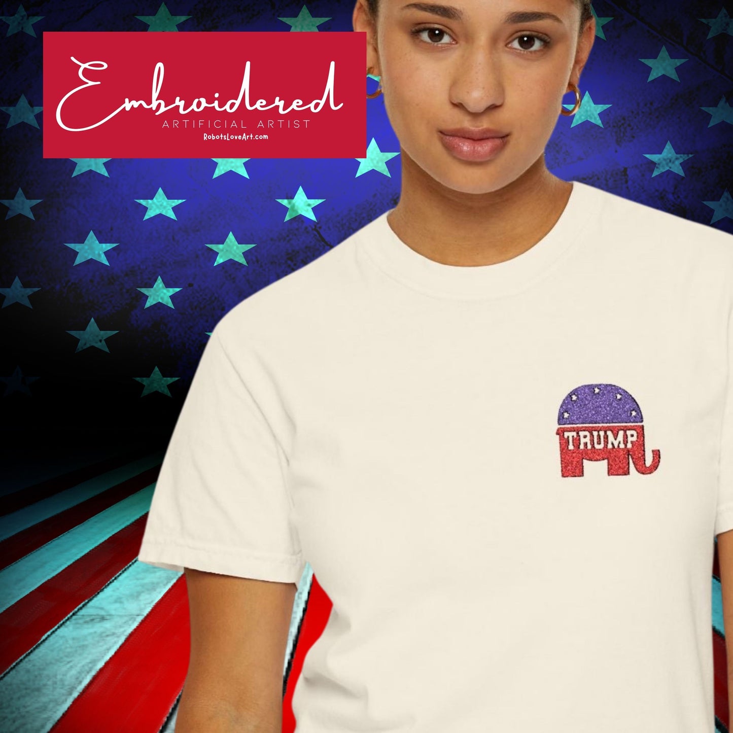 Embroidered Trump Republican Elephant Graphic Tee for MAGA, Unisex T-shirt, Casual Wear, Eco-Friendly Gift, Outing Shirt