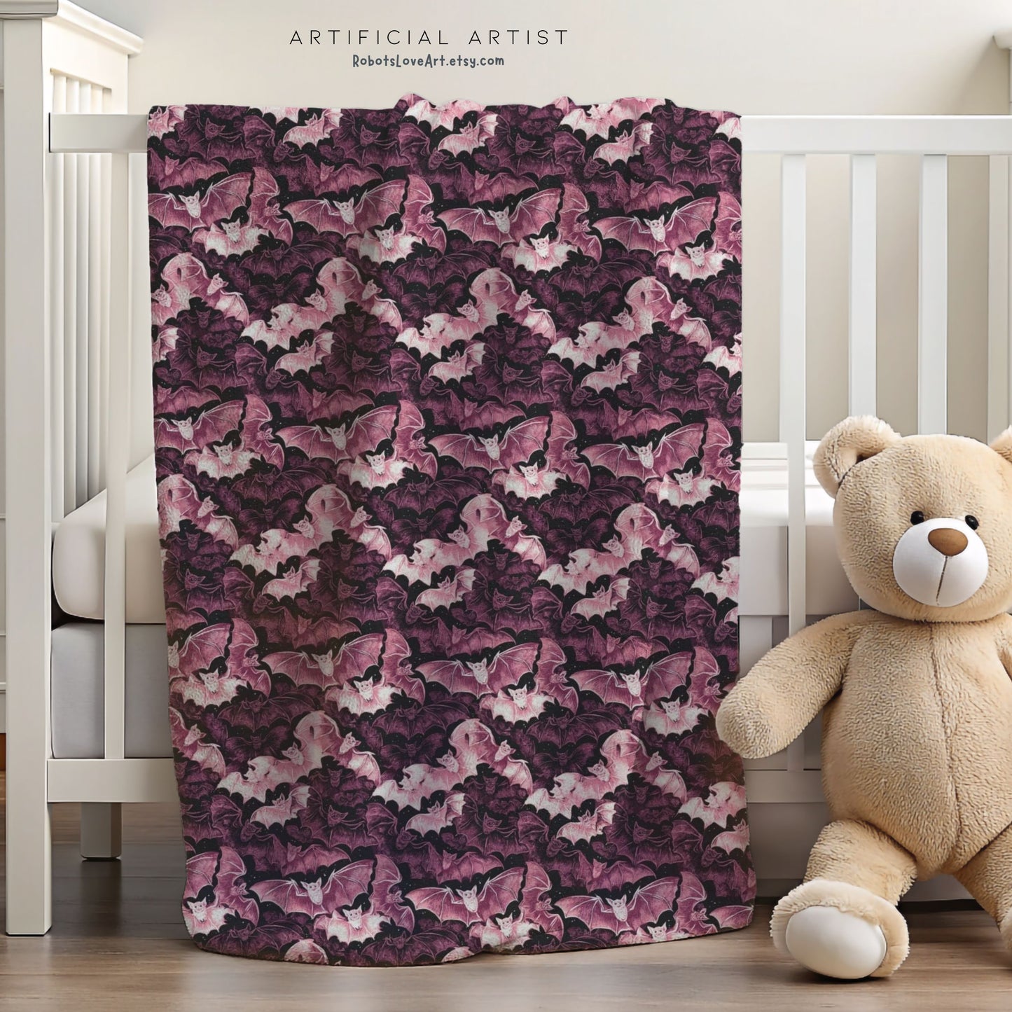 Cozy Pink Halloween Bats Velveteen Plush Blanket with Botanical Design | Perfect for Home Decor, Gifts, Girl Grunge