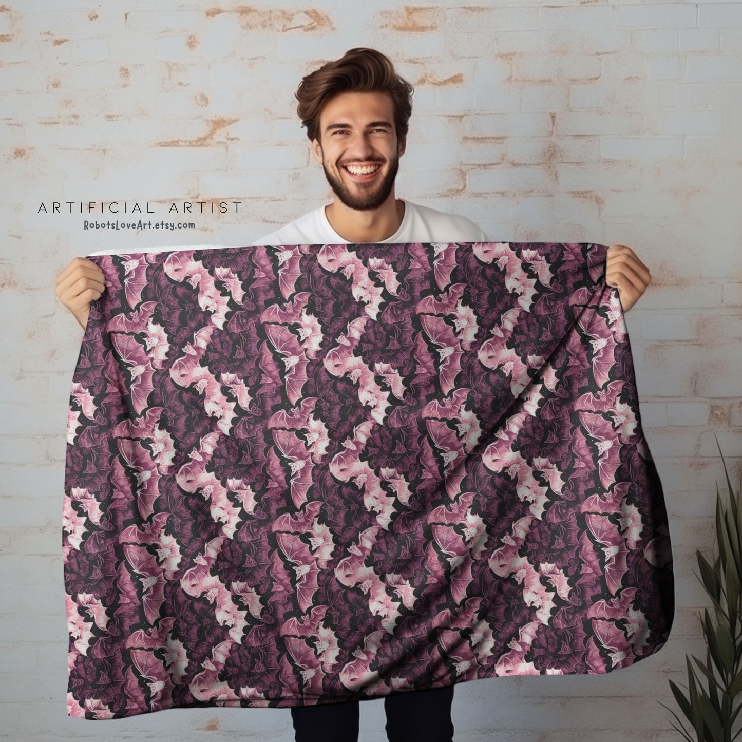 Cozy Pink Halloween Bats Velveteen Plush Blanket with Botanical Design | Perfect for Home Decor, Gifts, Girl Grunge