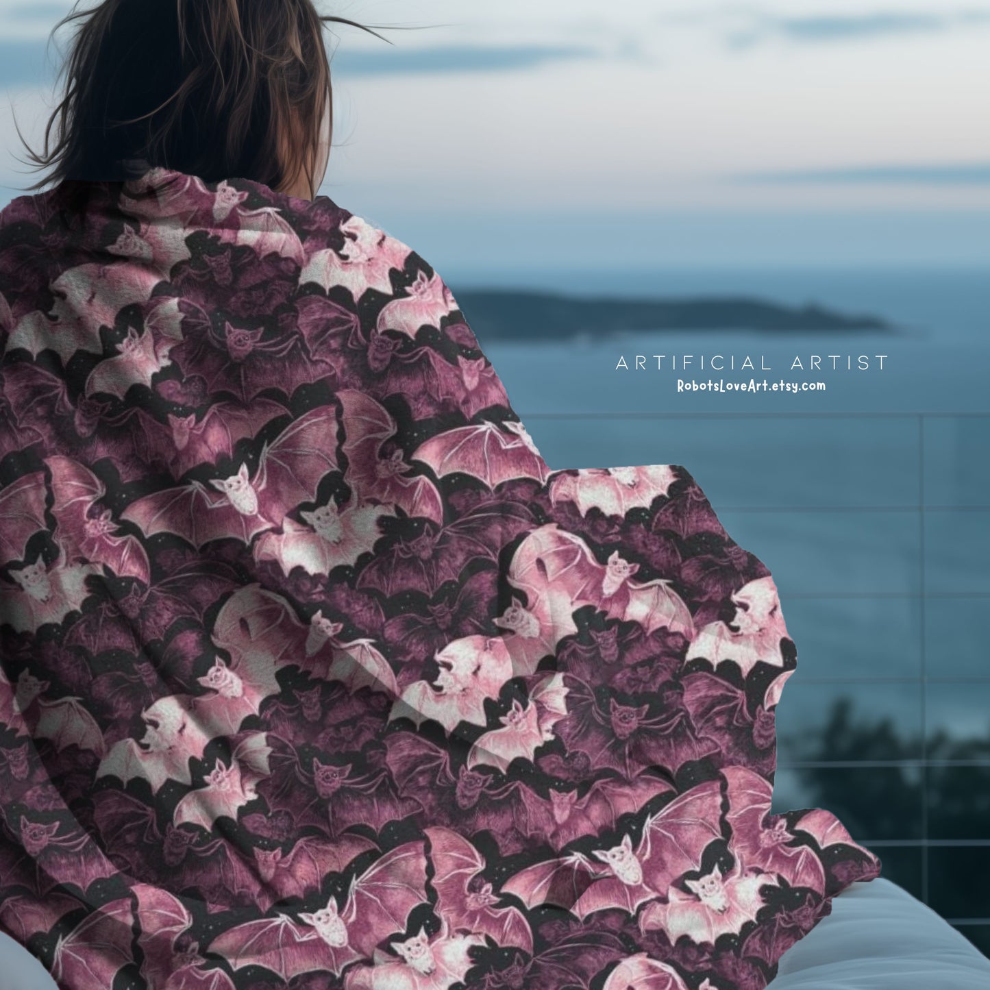 Cozy Pink Halloween Bats Velveteen Plush Blanket with Botanical Design | Perfect for Home Decor, Gifts, Girl Grunge