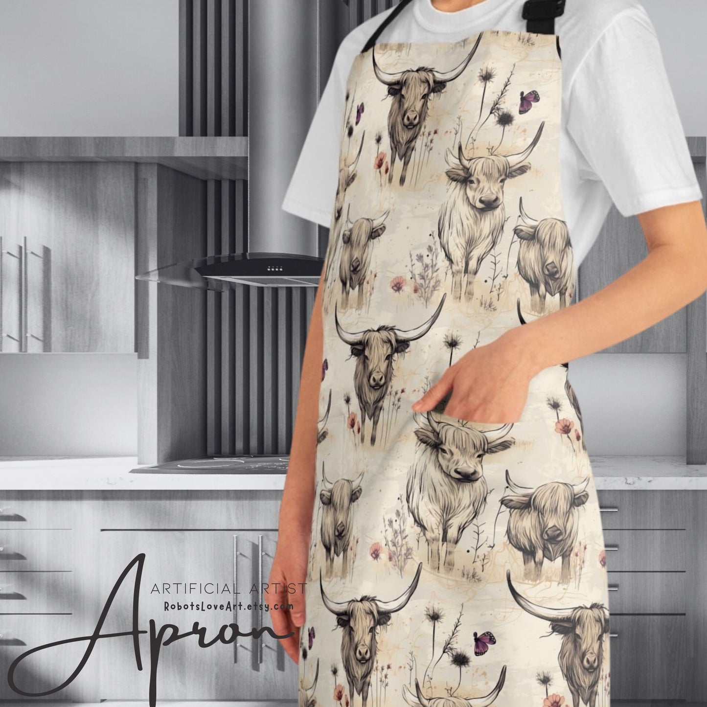 Rustic Cow Print Apron, Stylish Cooking Gift, Farmhouse Kitchen Accessory, Perfect for Chefs, BBQ Lovers, Home Cooks