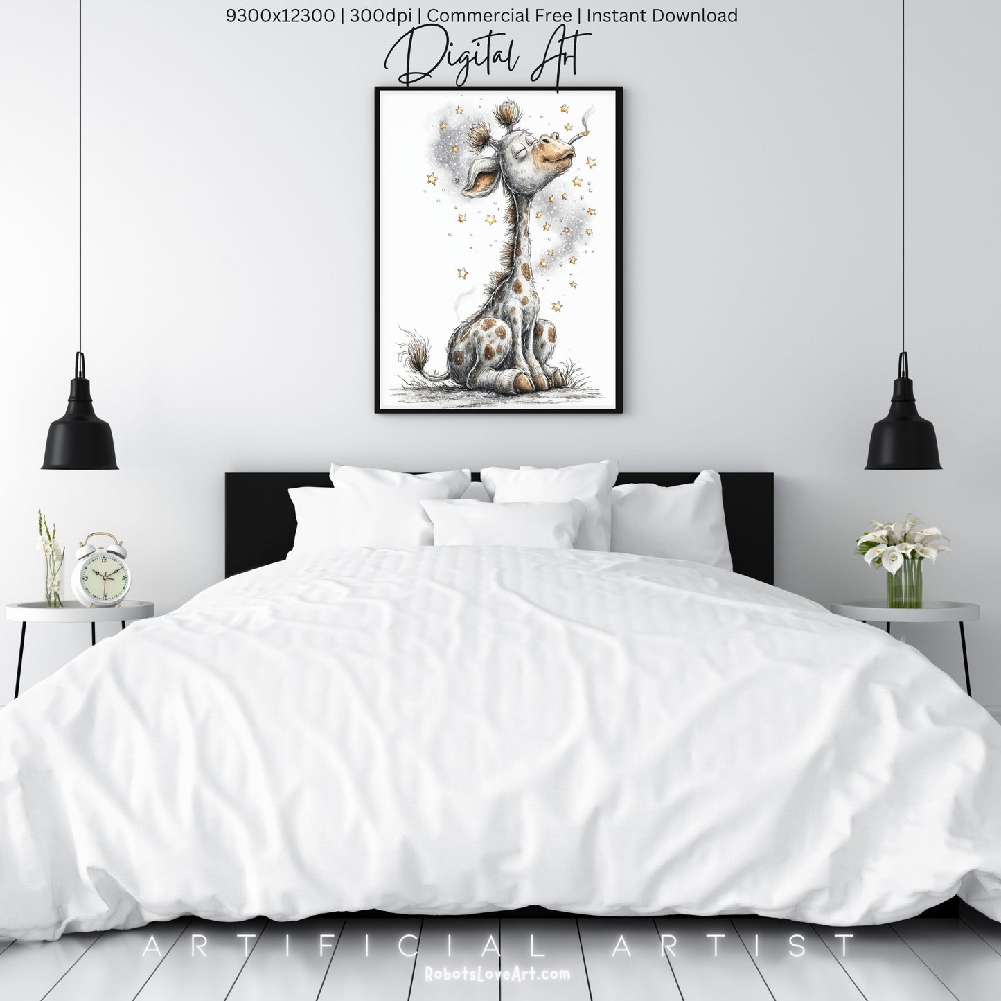 Smoking Giraffe Painting | Instant Download | Digital AI Art | Camel Cigarettes Inspired Wall Art