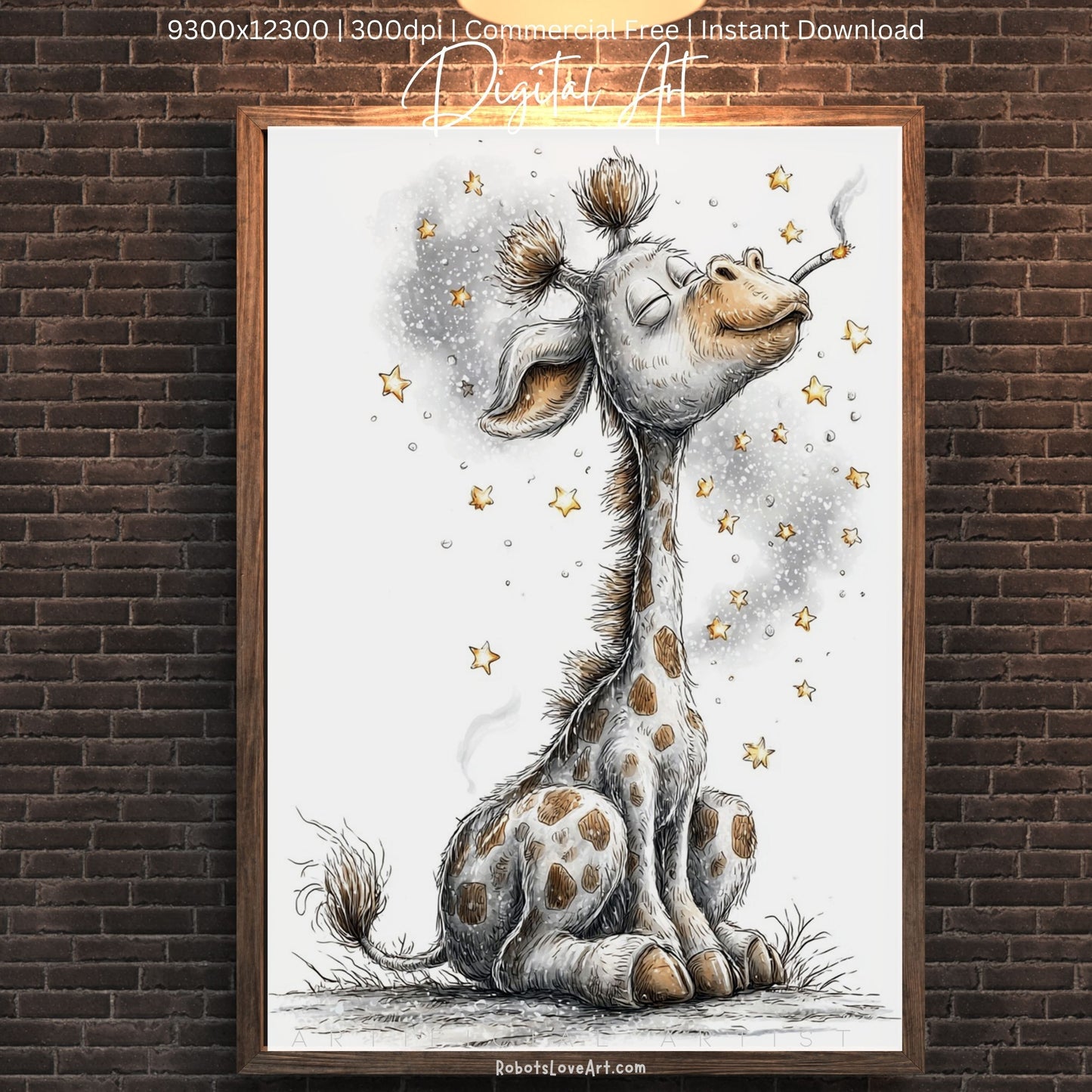 Smoking Giraffe Painting | Instant Download | Digital AI Art | Camel Cigarettes Inspired Wall Art