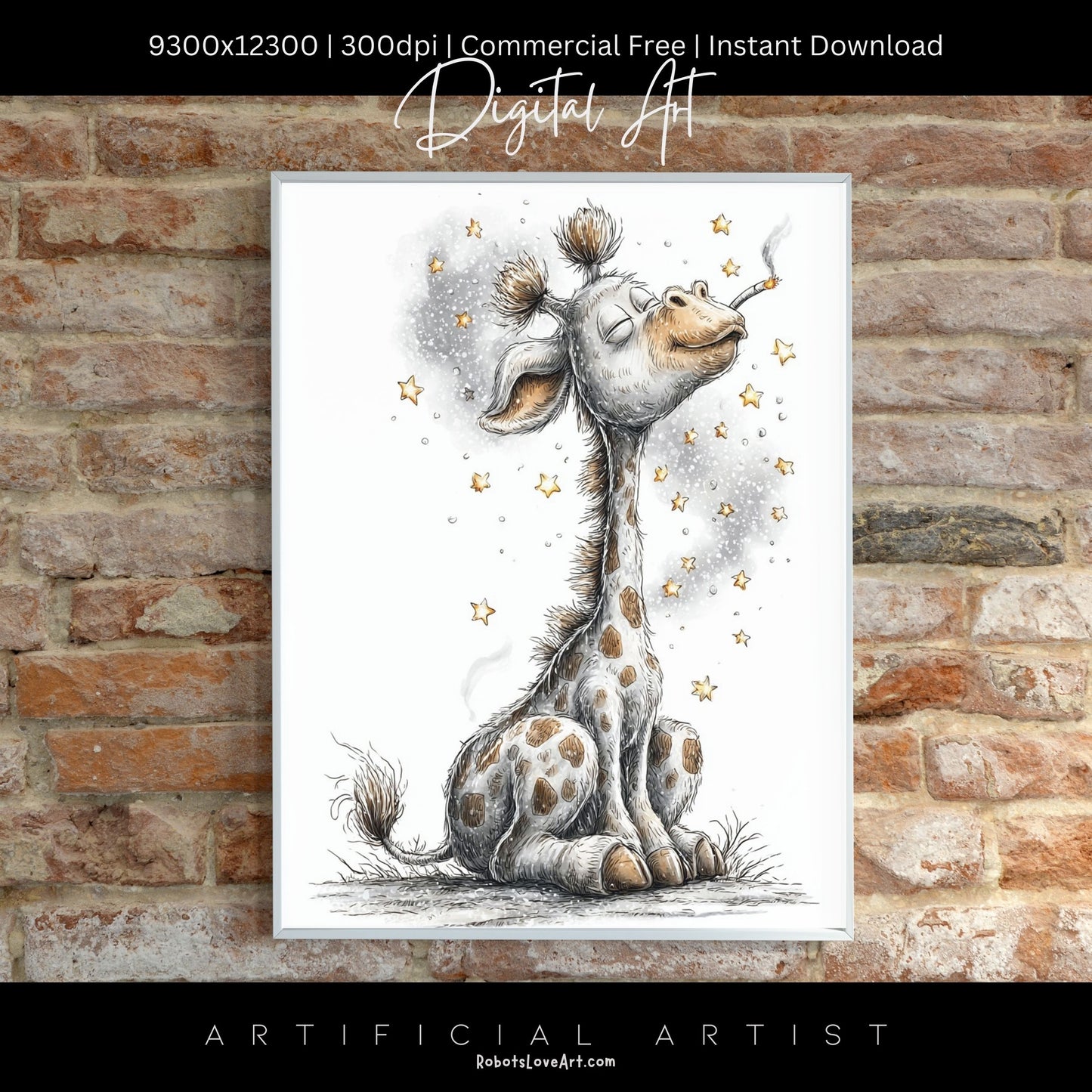 Smoking Giraffe Painting | Instant Download | Digital AI Art | Camel Cigarettes Inspired Wall Art