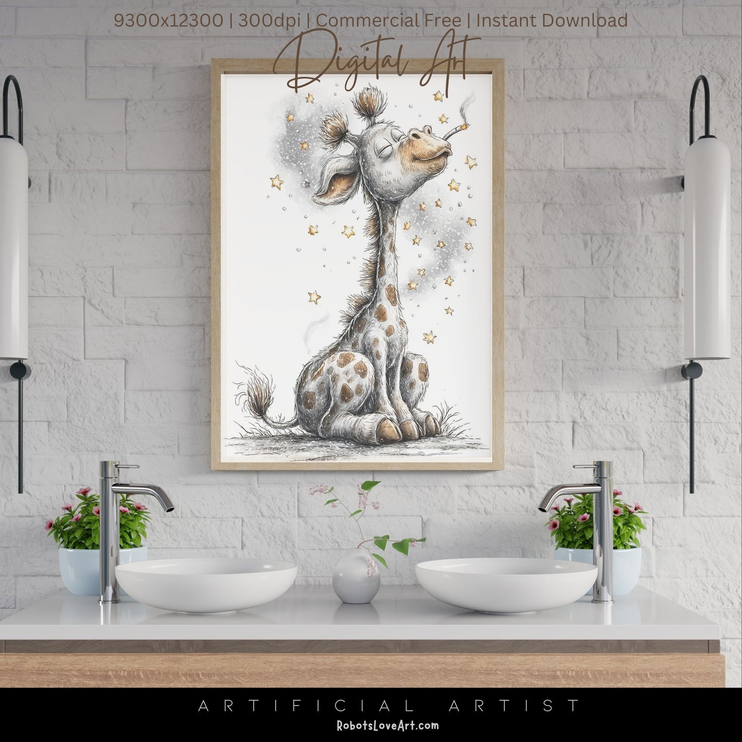 Smoking Giraffe Painting | Instant Download | Digital AI Art | Camel Cigarettes Inspired Wall Art