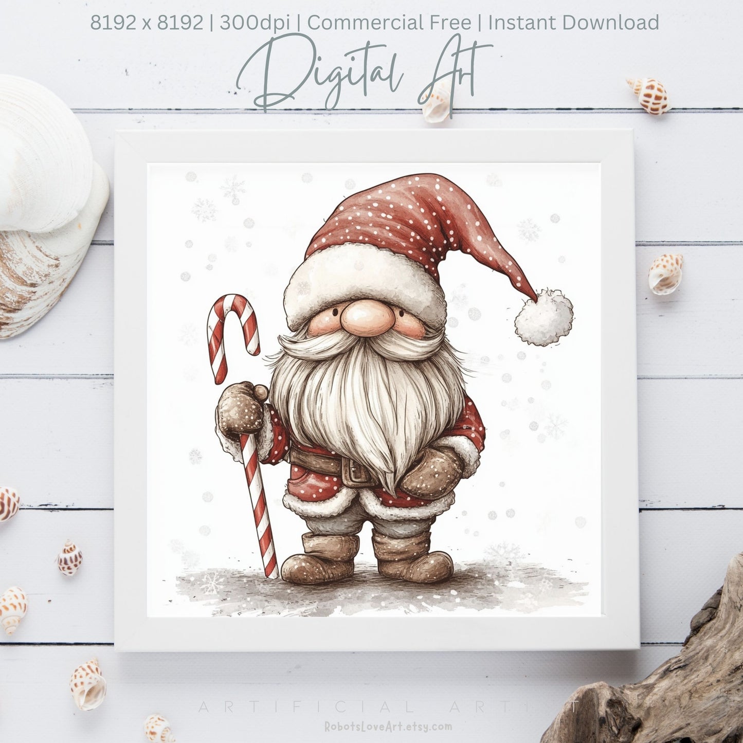 Christmas Cane Gnome Decor| Instant Download | Digital AI Art | Fantasy Wall Art