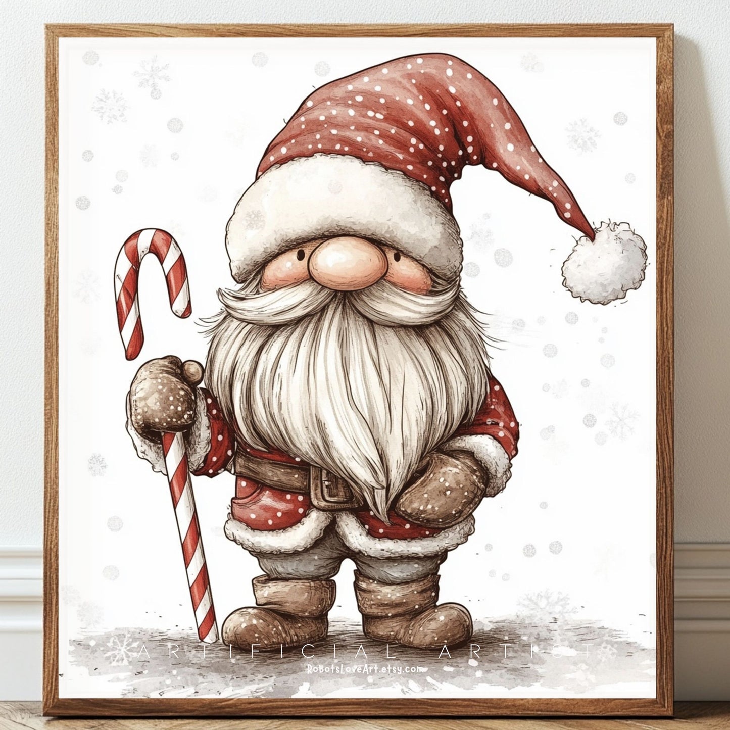 Christmas Cane Gnome Decor| Instant Download | Digital AI Art | Fantasy Wall Art