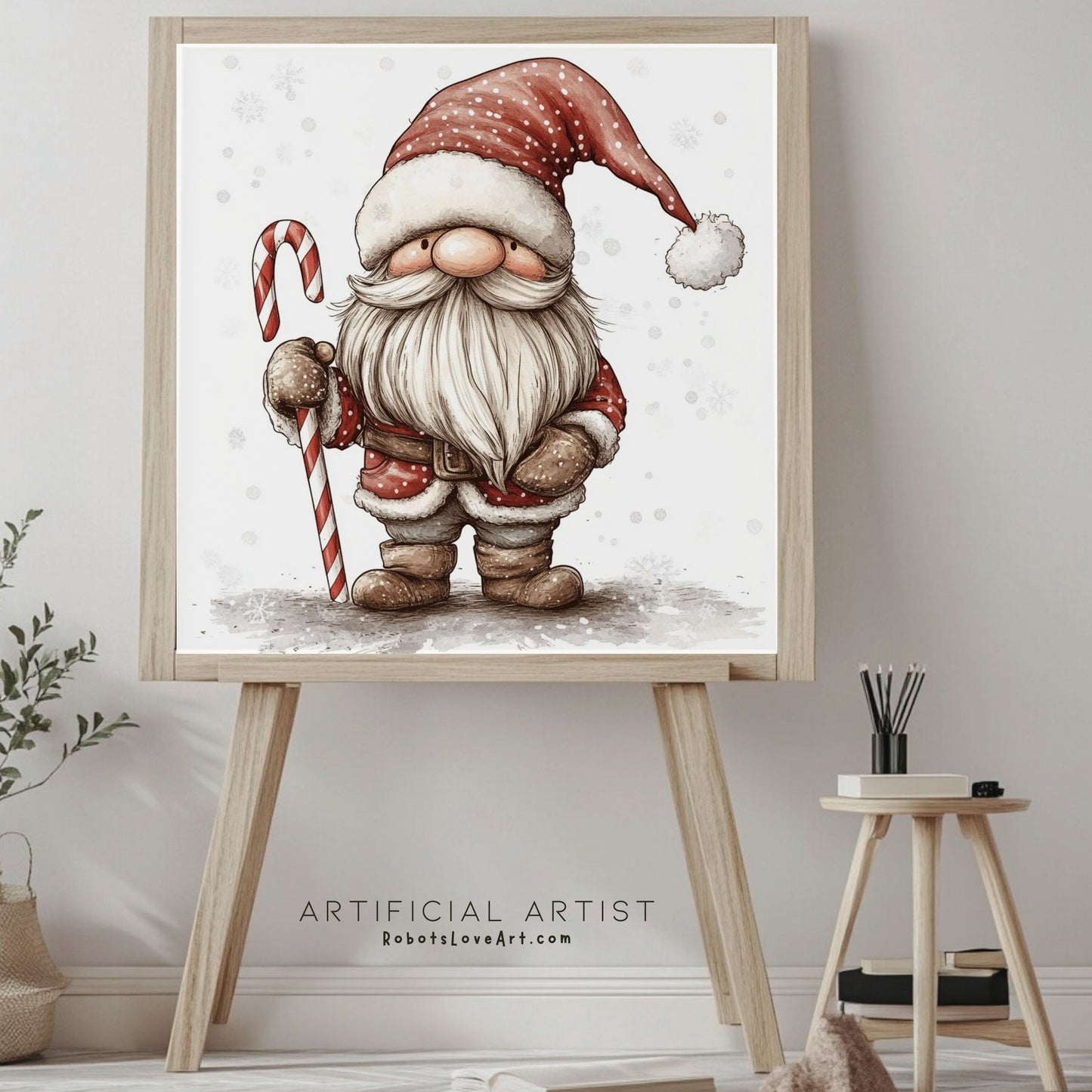 Christmas Cane Gnome Decor| Instant Download | Digital AI Art | Fantasy Wall Art