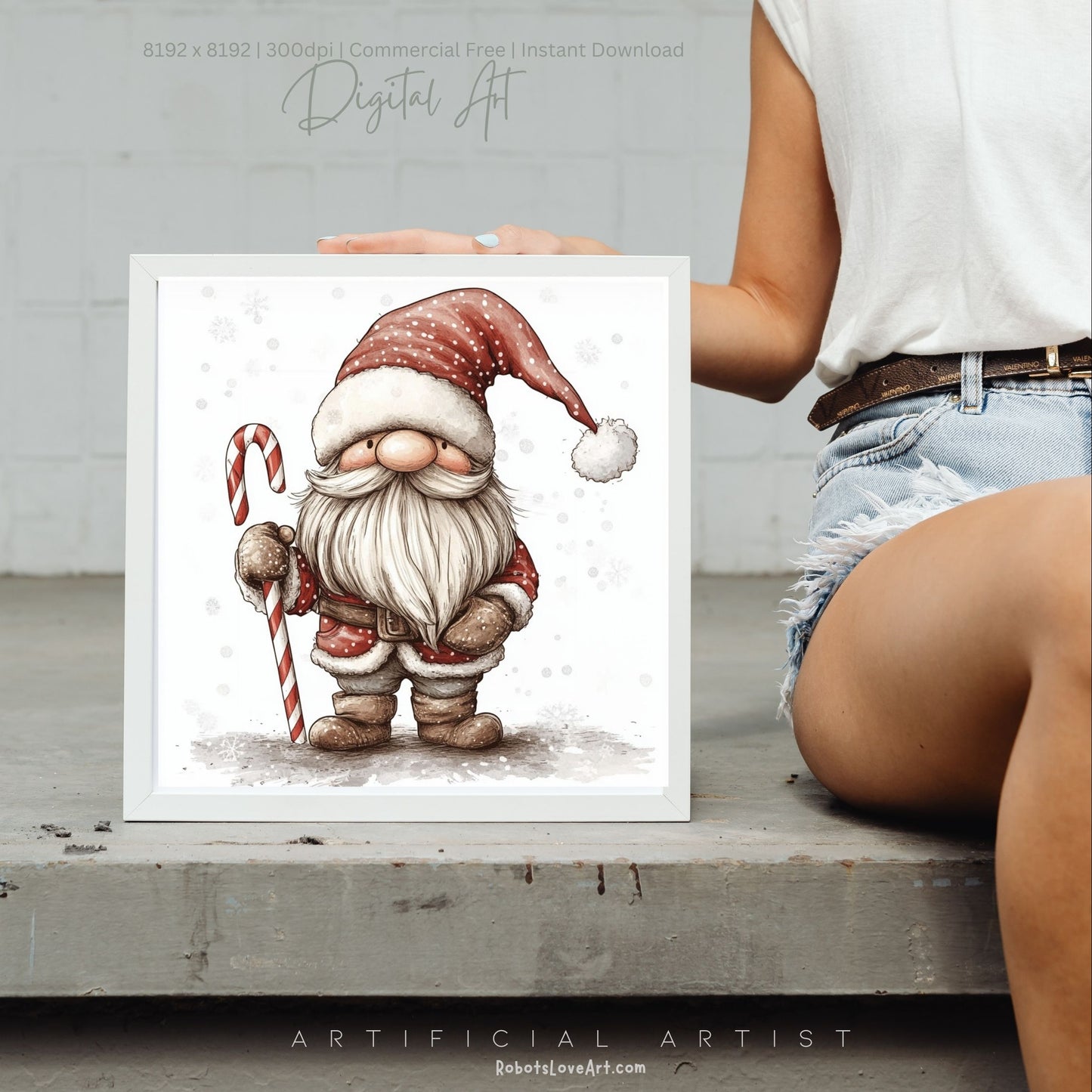Christmas Cane Gnome Decor| Instant Download | Digital AI Art | Fantasy Wall Art