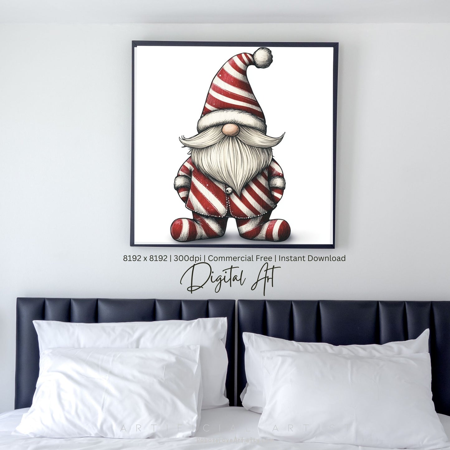 Christmas Cane Gnome Suit | Instant Download | Digital AI Art | Festive Gnome Wall Art