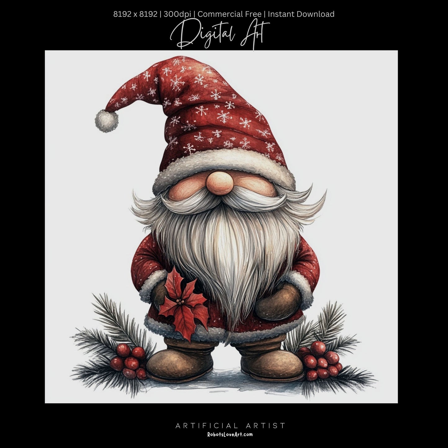 Mistletoe Christmas Cane Gnome Suit | Instant Download | Digital AI Art | Happy Gnome Wall Art