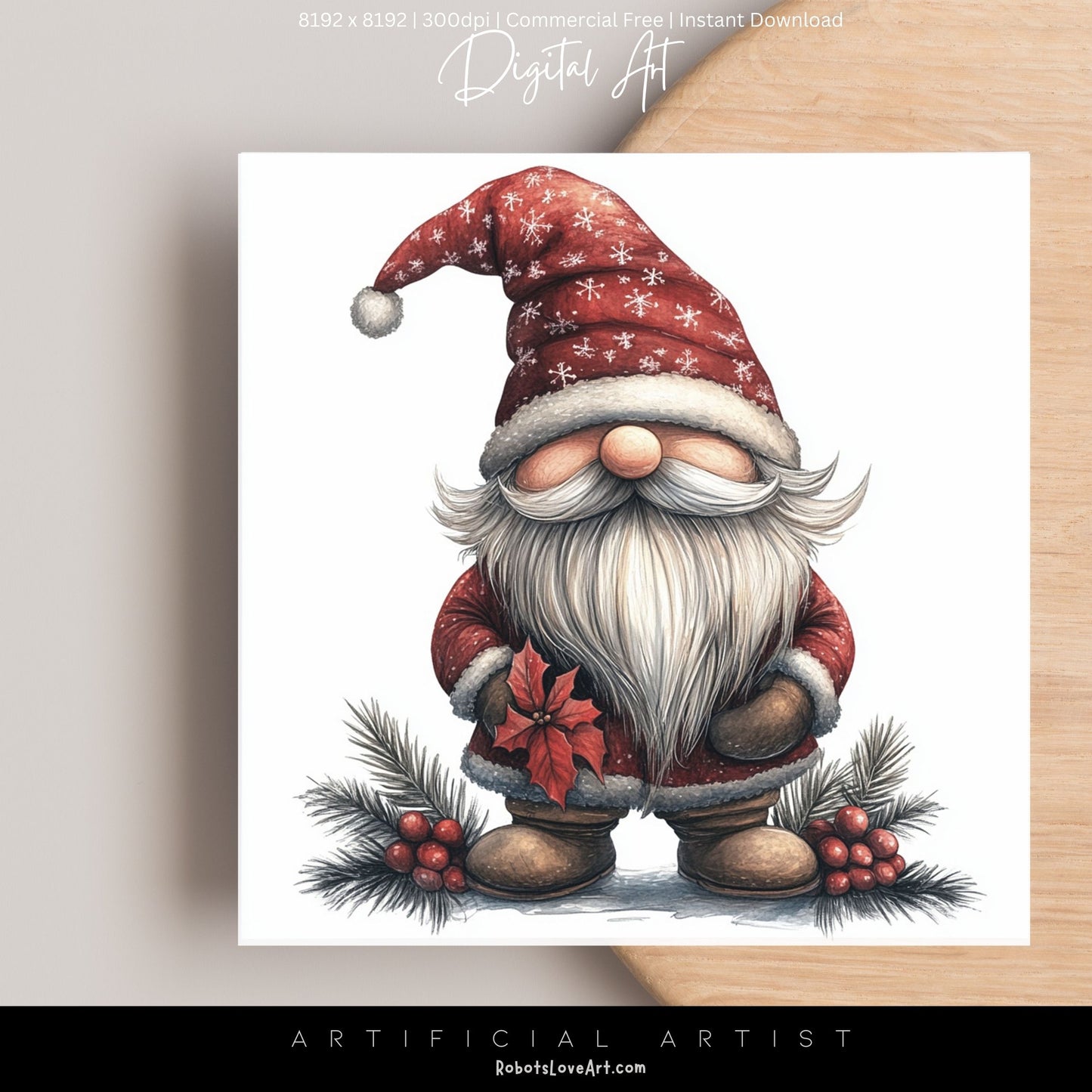 Mistletoe Christmas Cane Gnome Suit | Instant Download | Digital AI Art | Happy Gnome Wall Art