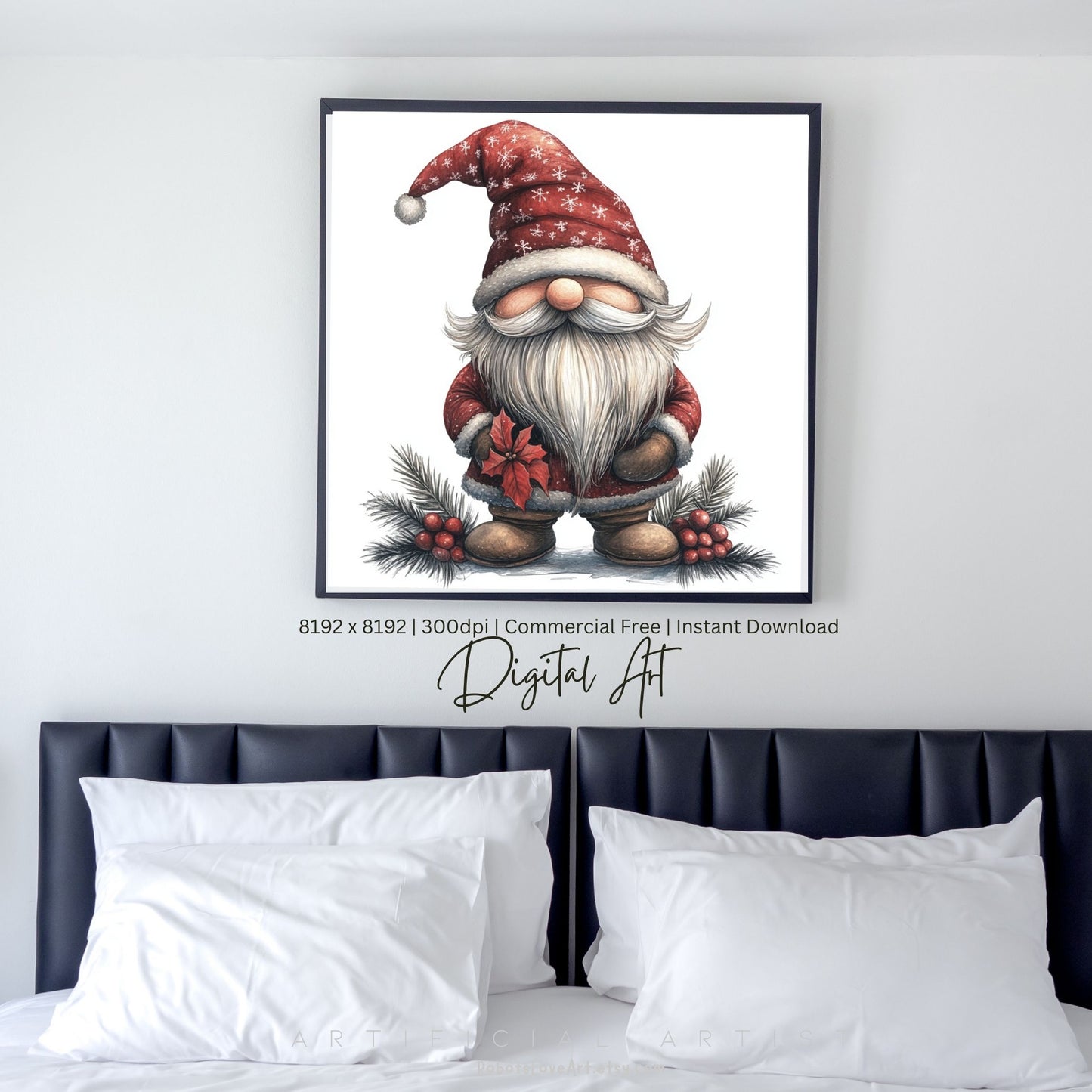 Mistletoe Christmas Cane Gnome Suit | Instant Download | Digital AI Art | Happy Gnome Wall Art