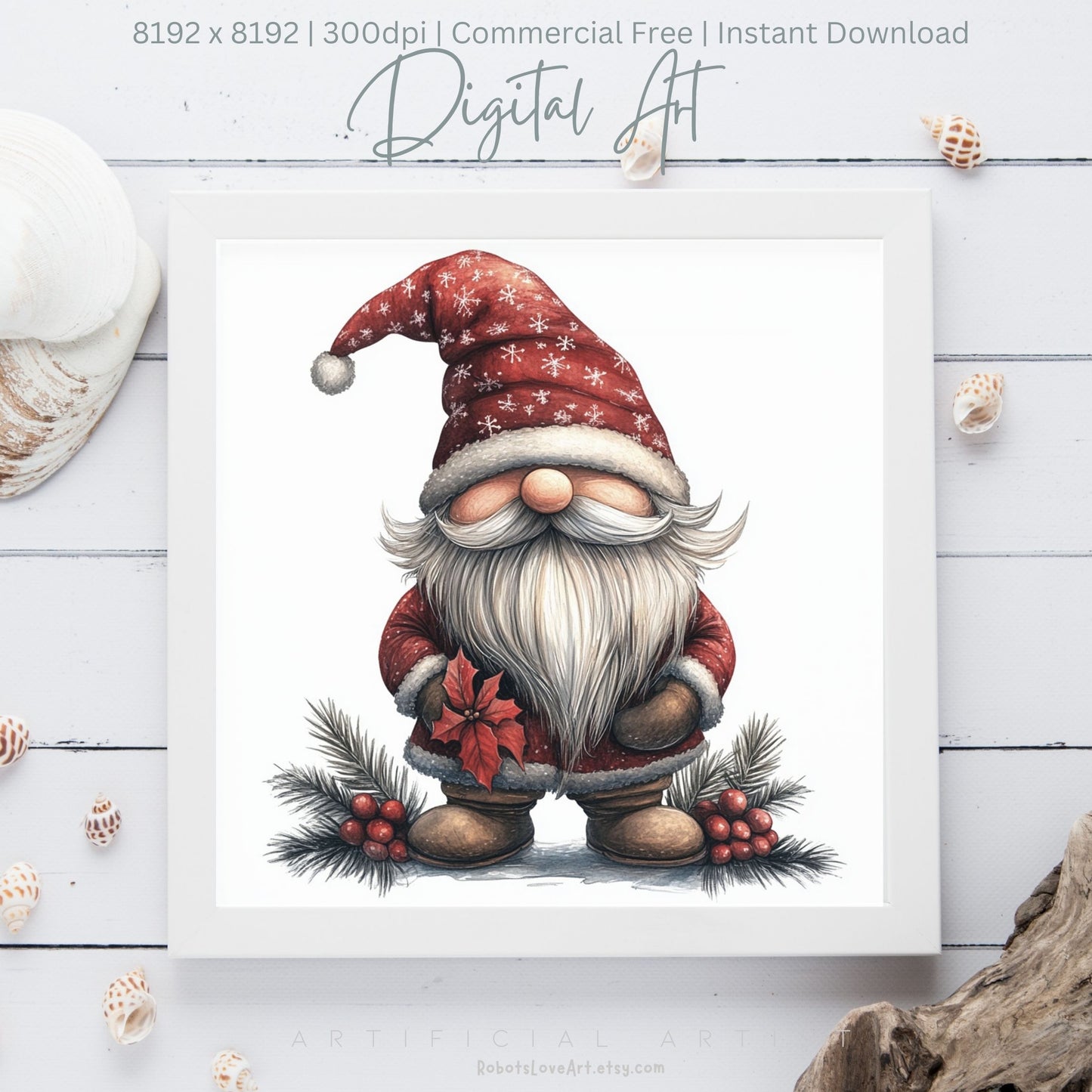 Mistletoe Christmas Cane Gnome Suit | Instant Download | Digital AI Art | Happy Gnome Wall Art