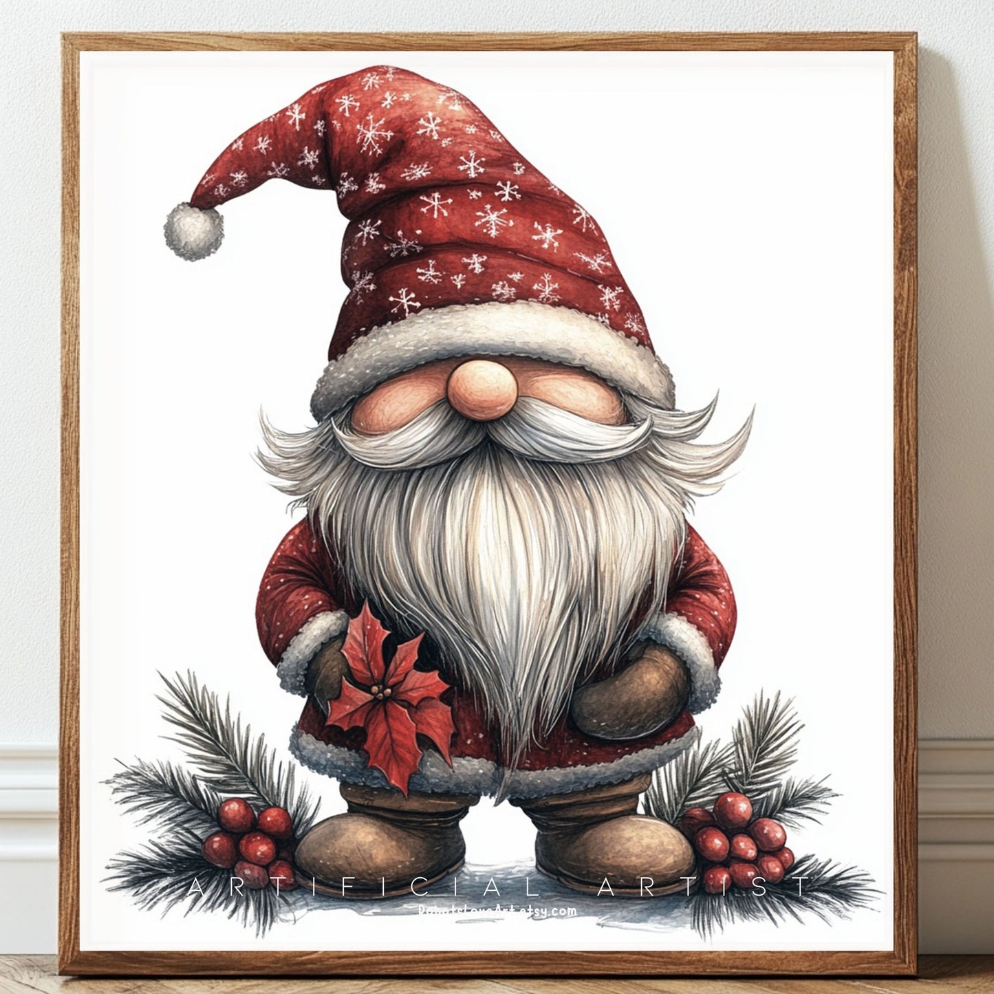 Mistletoe Christmas Cane Gnome Suit | Instant Download | Digital AI Art | Happy Gnome Wall Art